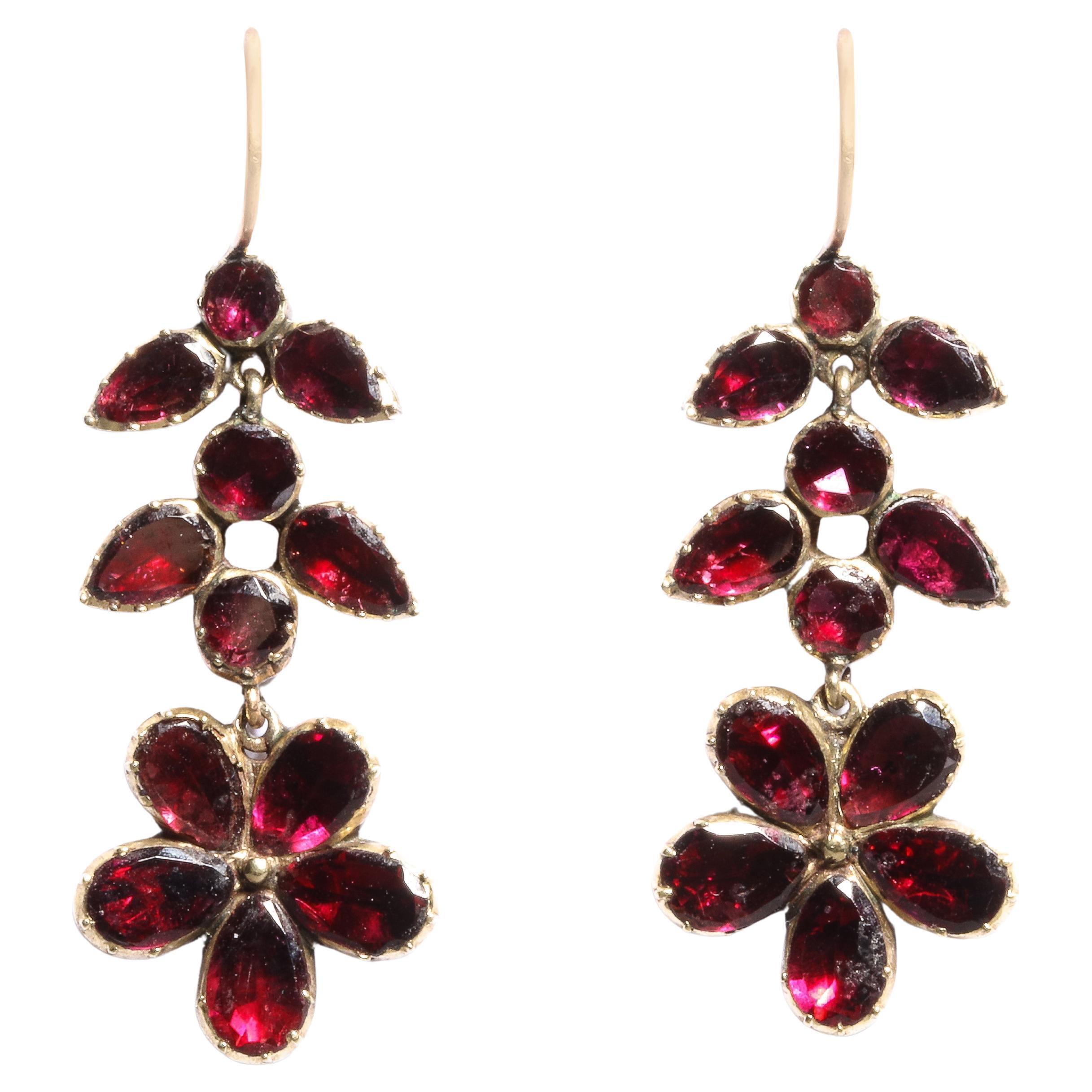 Antique Georgian Garnet Forget-Me-Not Earrings