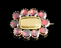 Antique Georgian Garnet Mourning brooch, 9k gold