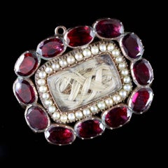 Antique Georgian Garnet Pearl Mourning Brooch 18 Carat, circa 1800