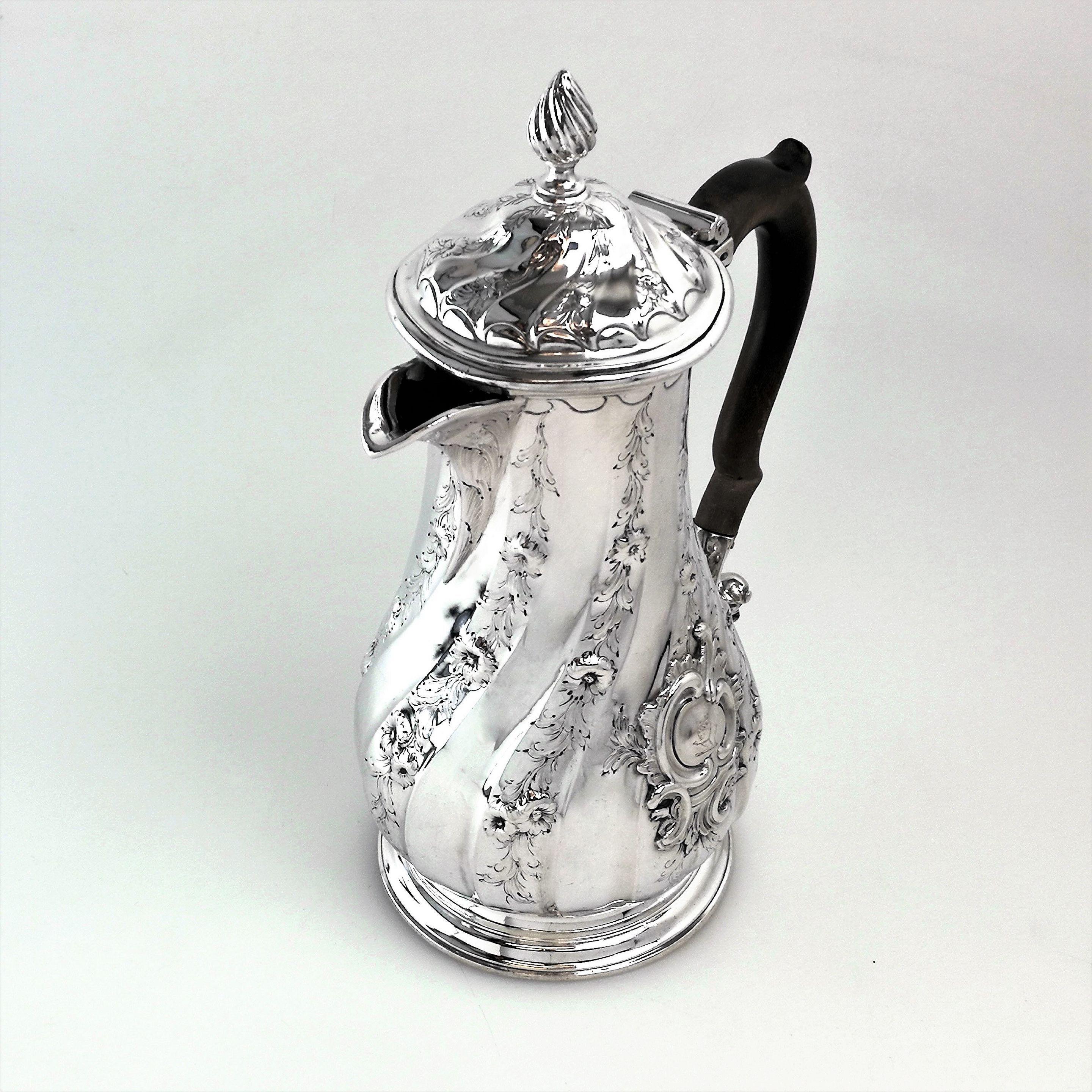 English Antique Georgian George II Solid Silver Coffee Jug / Pot / Hot Water Jug 1756
