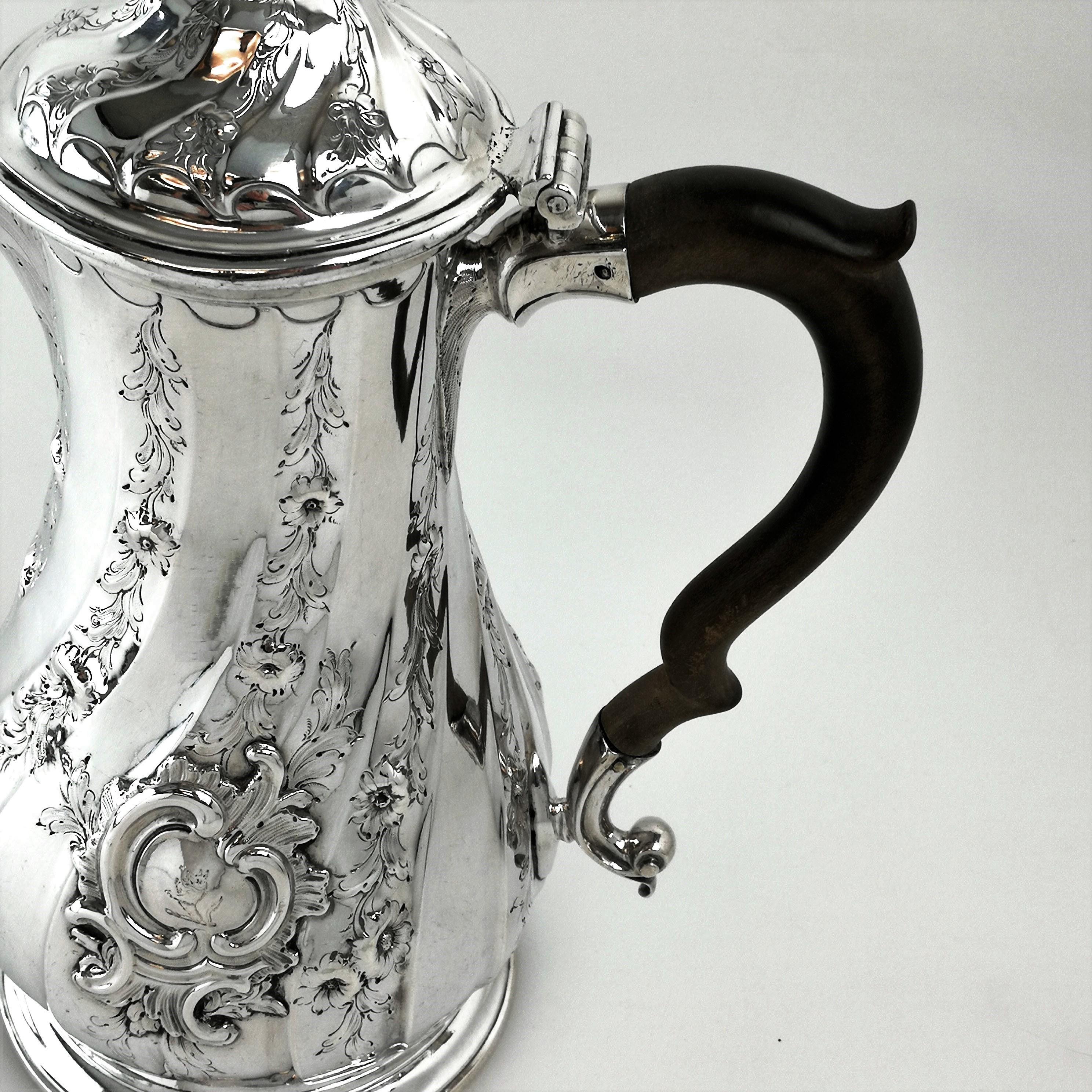 Antique Georgian George II Solid Silver Coffee Jug / Pot / Hot Water Jug 1756 1