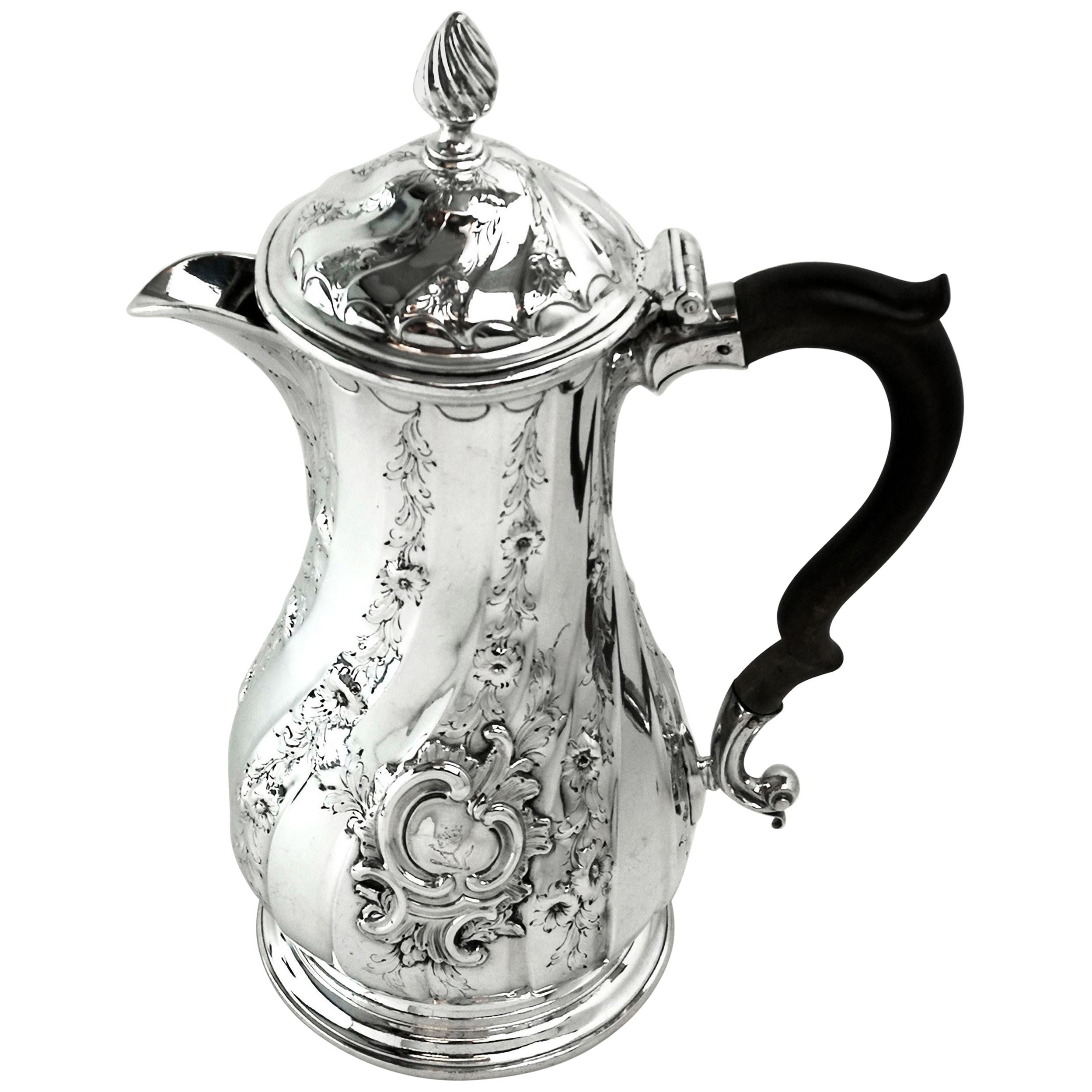 Antique Georgian George II Solid Silver Coffee Jug / Pot / Hot Water Jug 1756