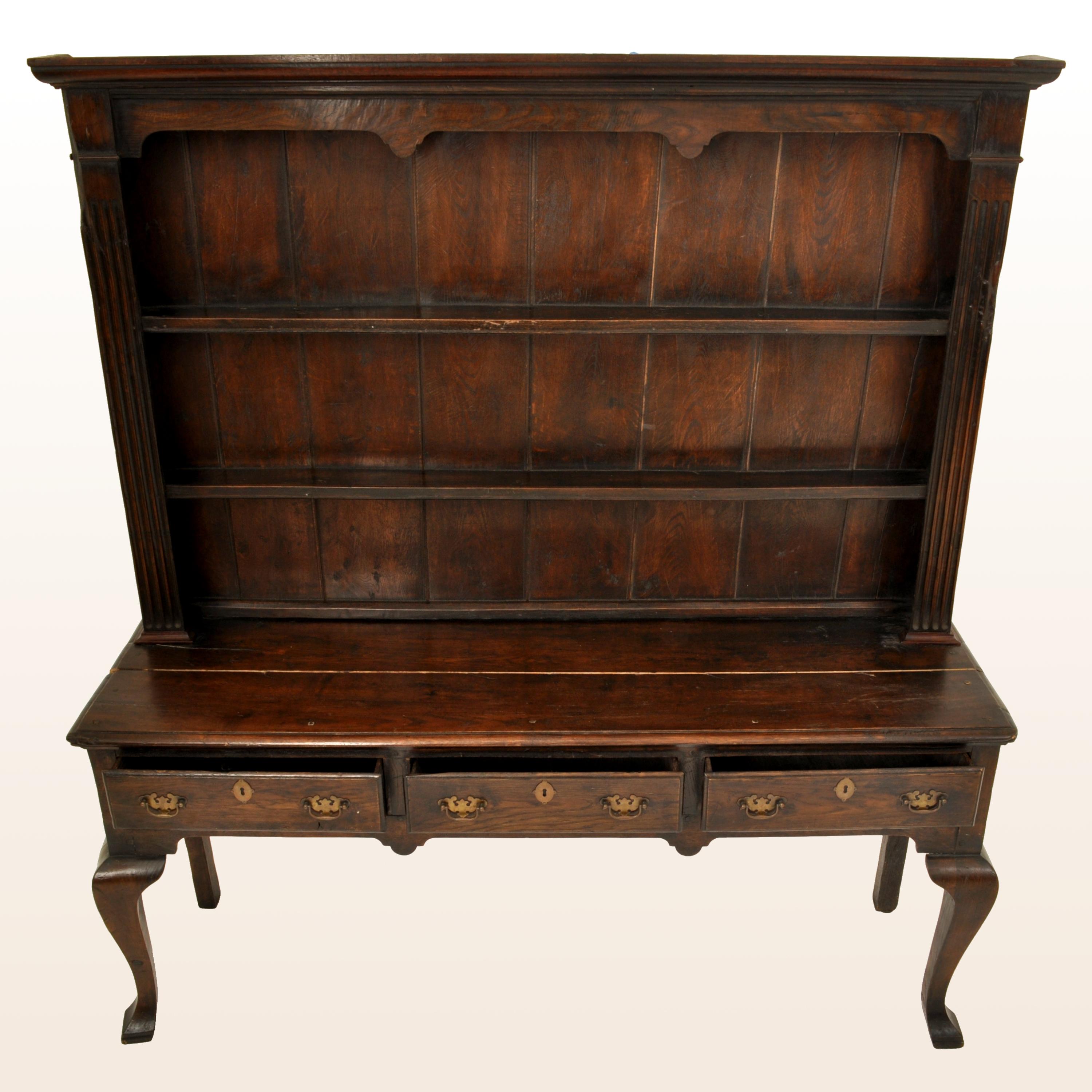 Carved Antique Georgian George III Oak Welsh South Wales Dresser with Plate Rack, 1780