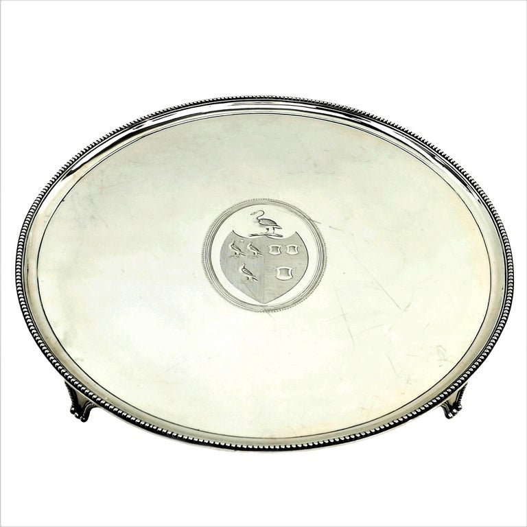 English Antique Georgian George III Silver Salver / Tray 1789 Large For Sale