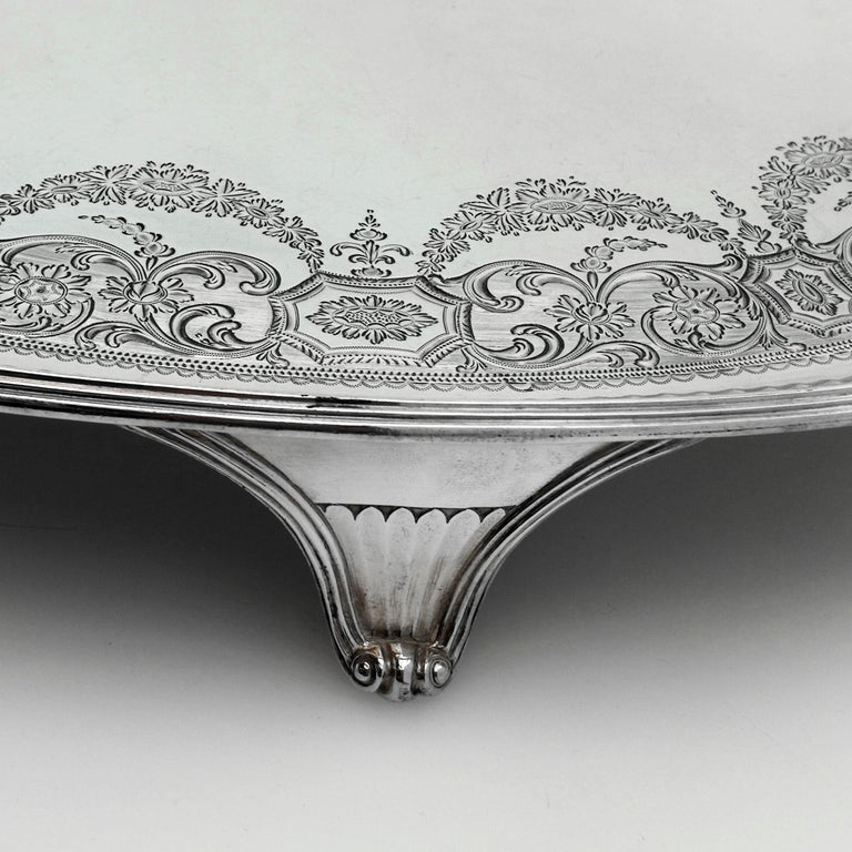 18th Century and Earlier Antique Georgian George III Sterling Silver Tea Tray / Oval Serving Tray, 1788 For Sale