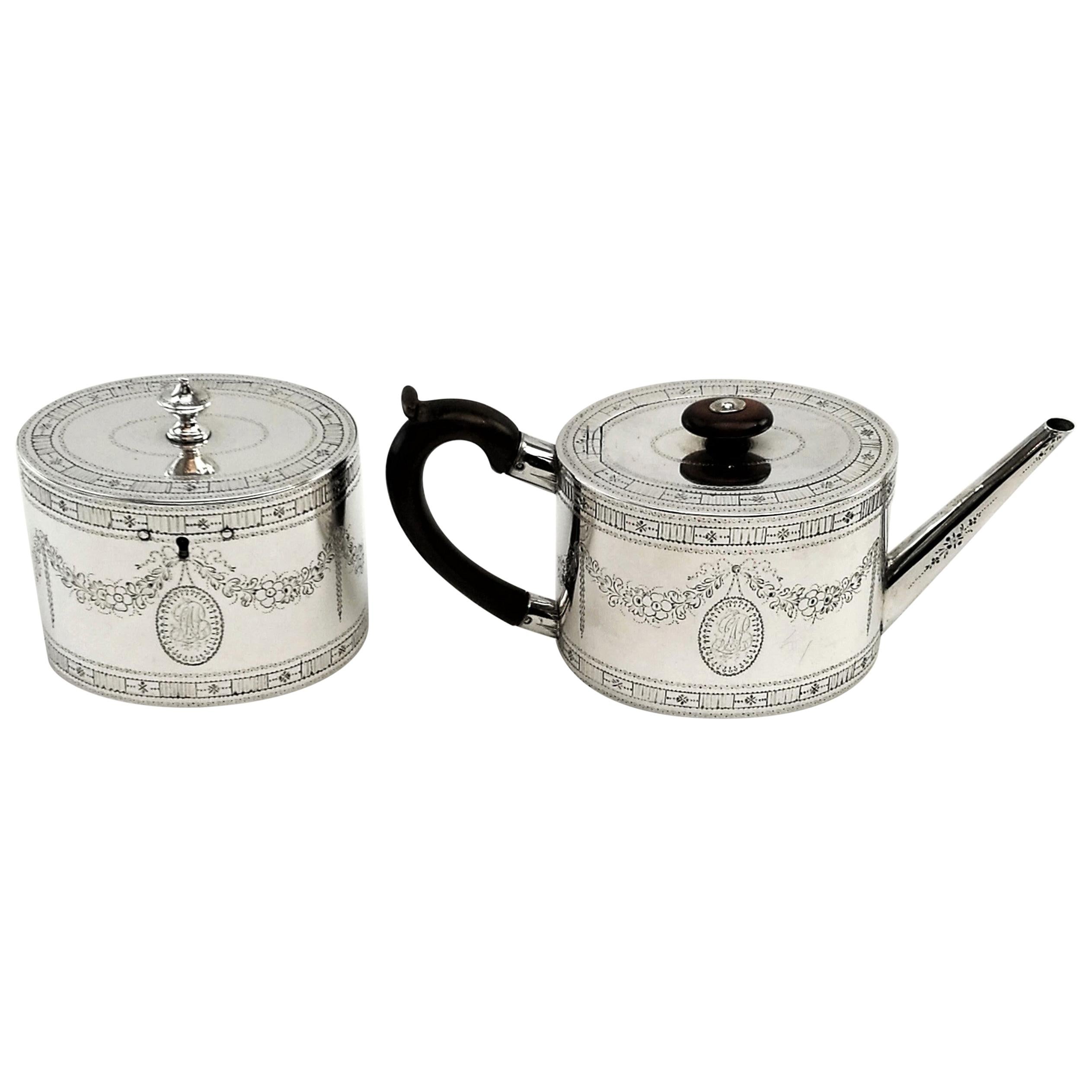 Antique Georgian George III Sterling Silver Teapot & Tea Caddy Set 1780