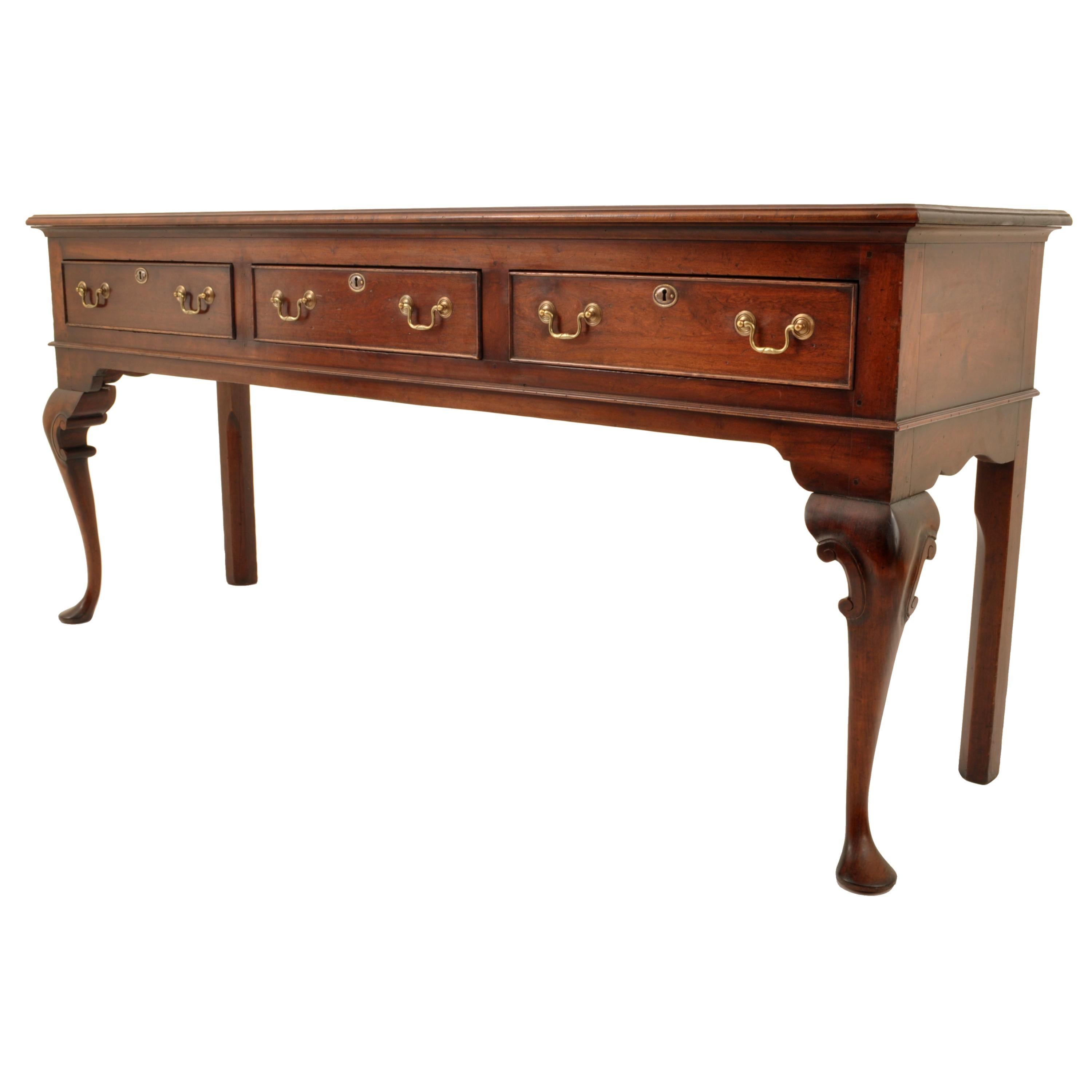 English Antique Georgian George III Walnut Long Welsh Dresser Base Server Table, 1760