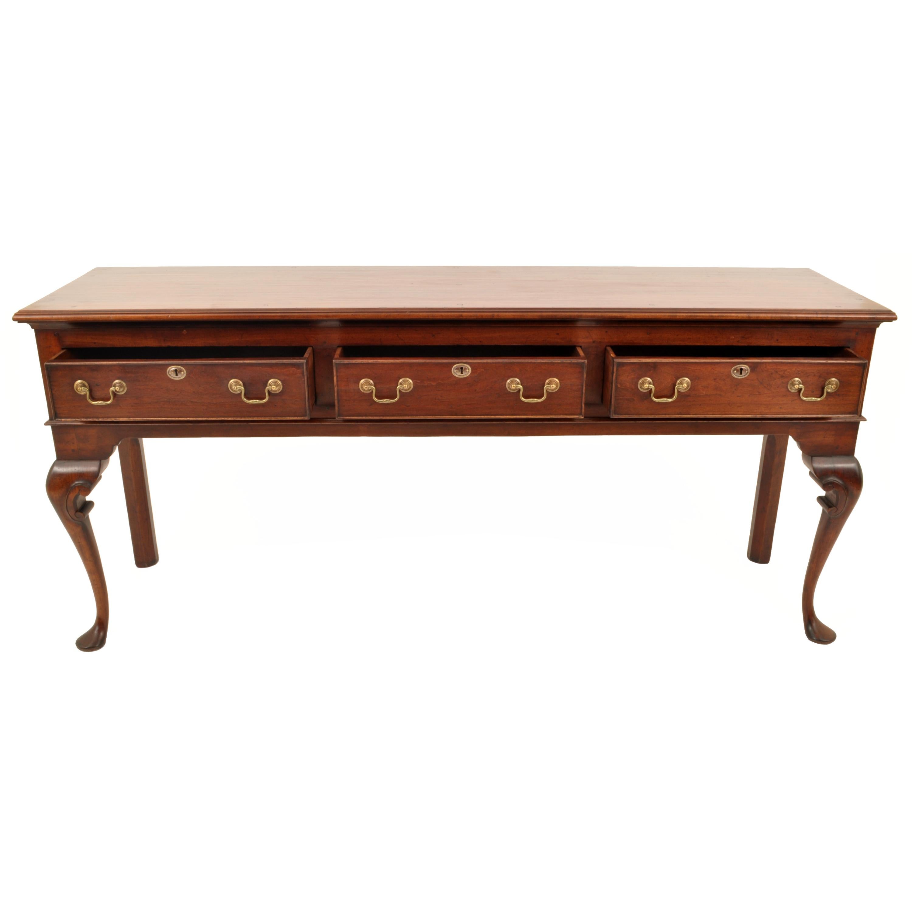 Carved Antique Georgian George III Walnut Long Welsh Dresser Base Server Table, 1760