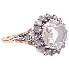 Georgian GIA 1.29 Round Rose Cut Diamond Cluster Gold Engagement Ring