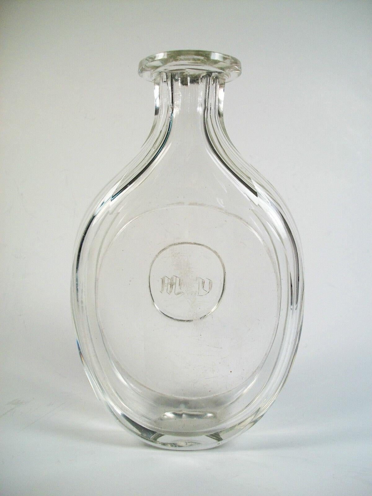 Hand-Crafted Antique Georgian Glass Dressing Table Bottle, Monogrammed, 18th/19th Century For Sale