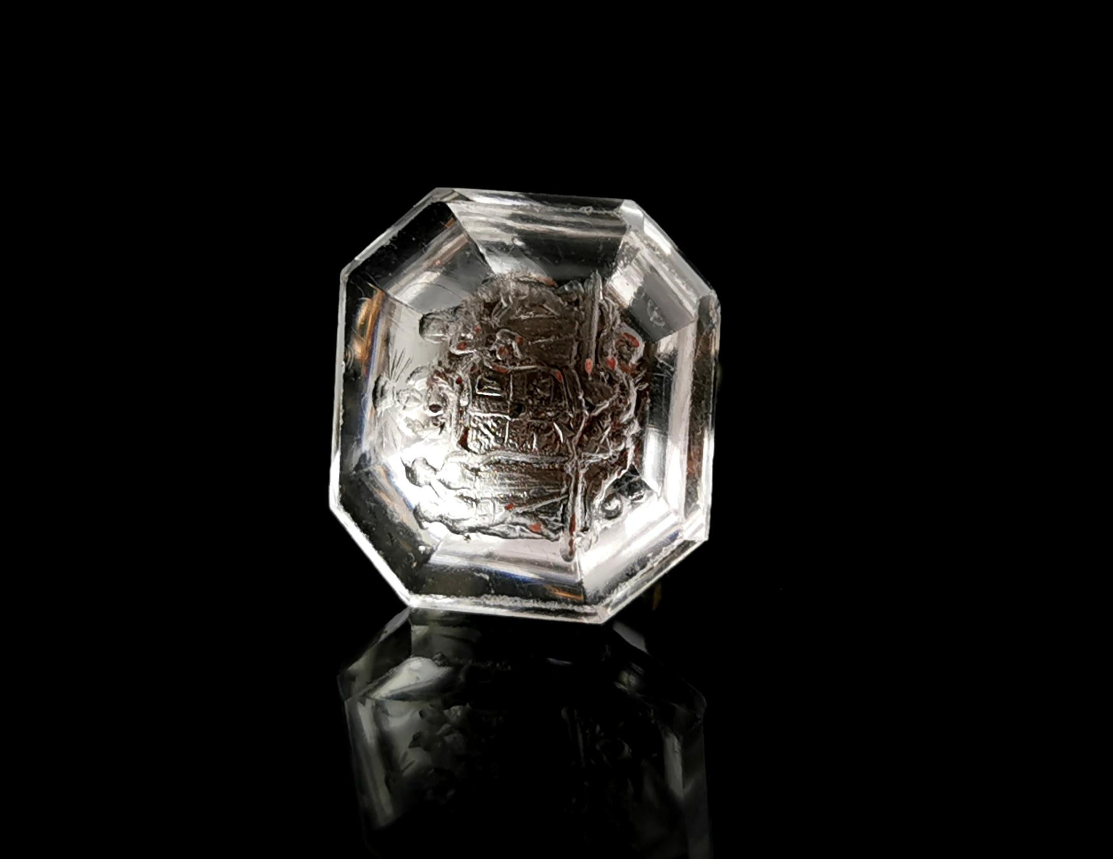 Antique Georgian glass intaglio seal fob, Pinchbeck, Heraldic  For Sale 2