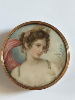 Antique Georgian Glazed Portrait Box in Gold and Tortoise Shell