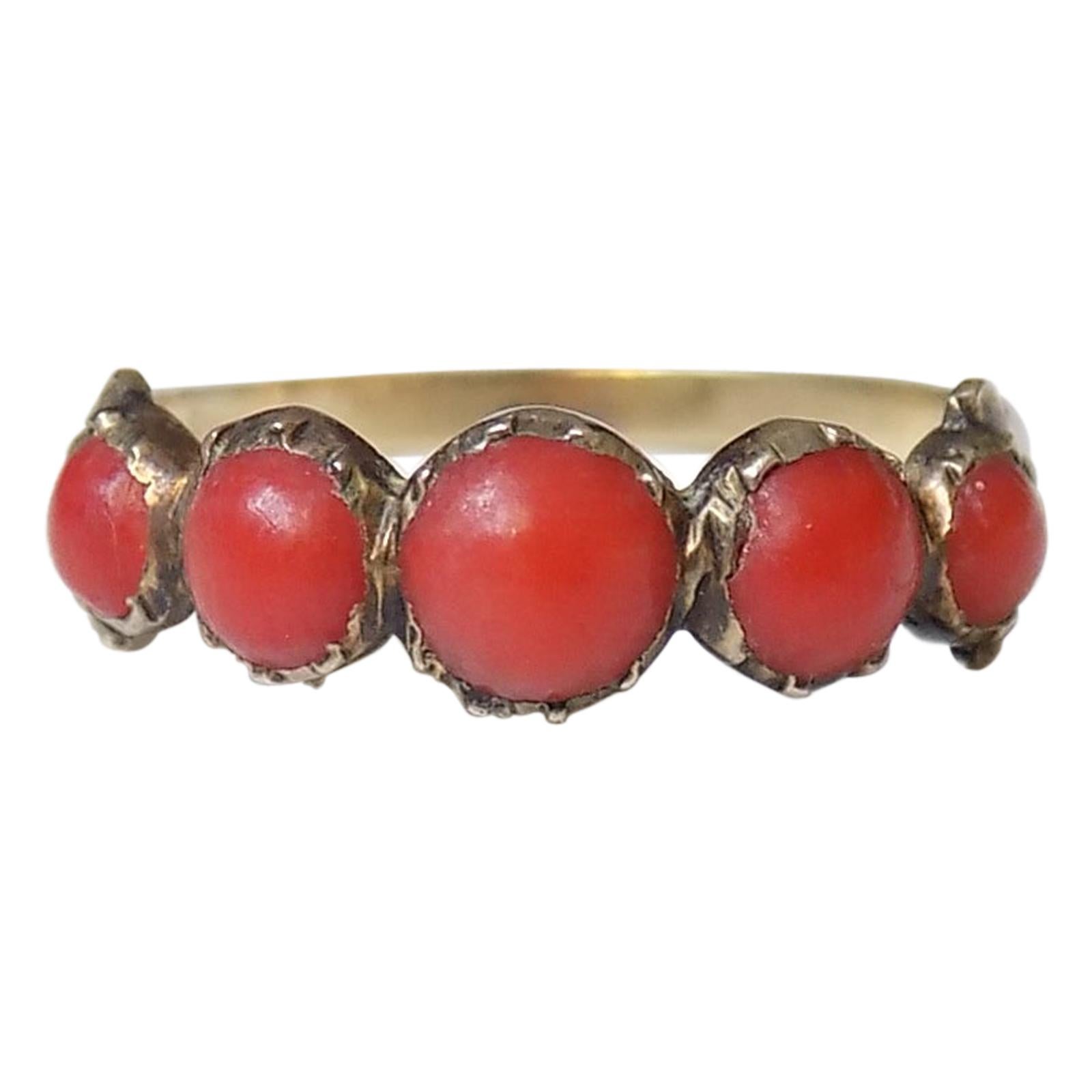 Antique Georgian Gold and Coral Half Eternity Ring