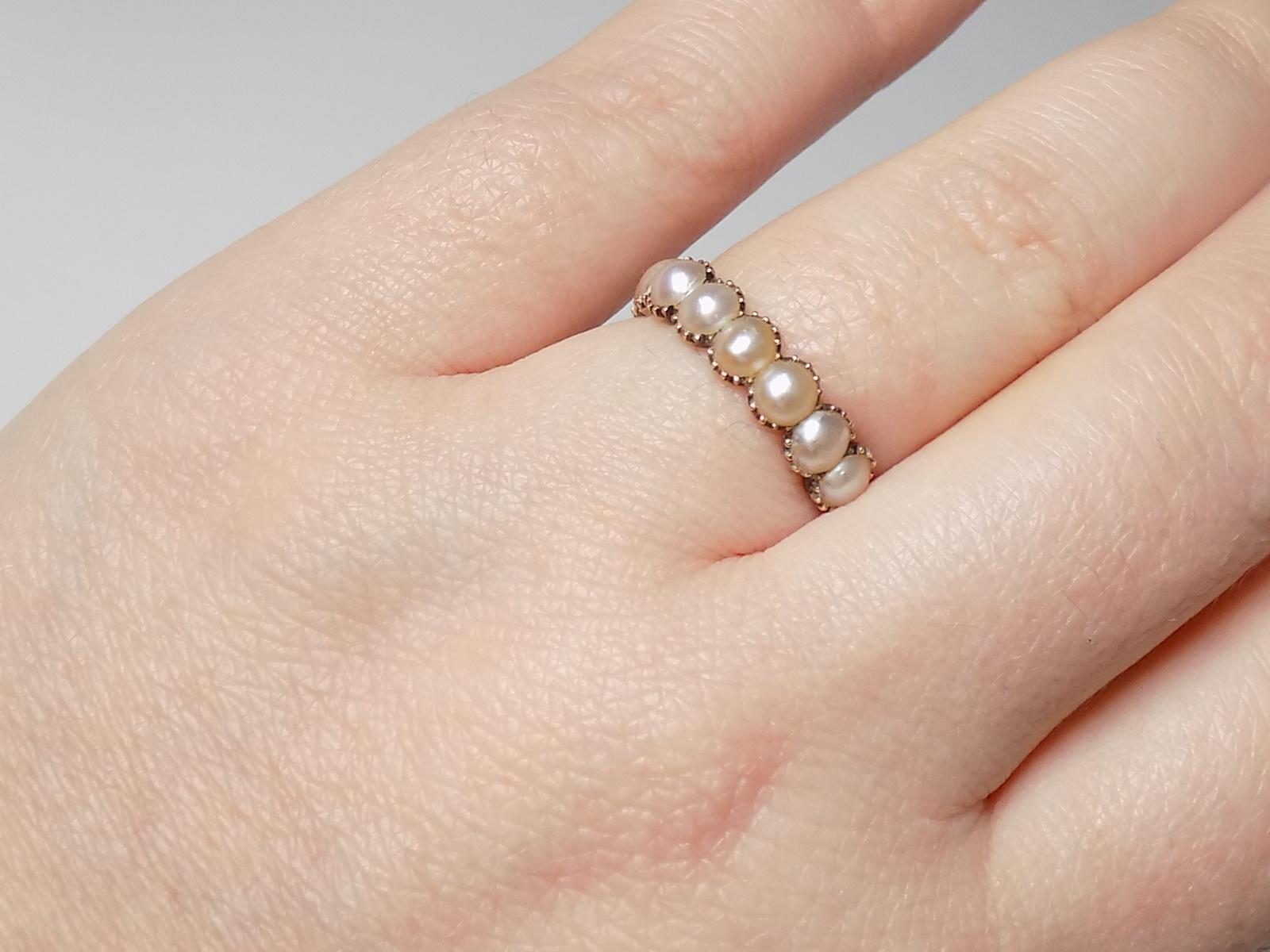 Antique Georgian Gold and Split Seed Pearl Half Eternity Ring 3