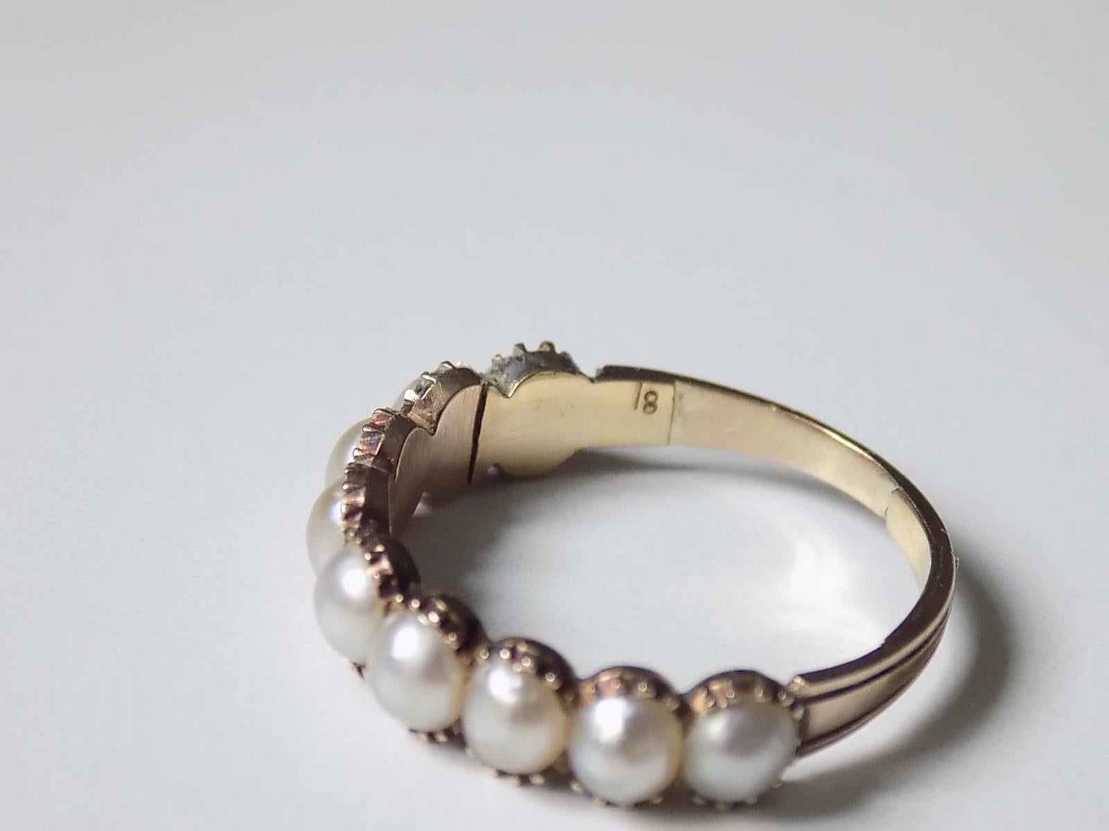 Women's Antique Georgian Gold and Split Seed Pearl Half Eternity Ring
