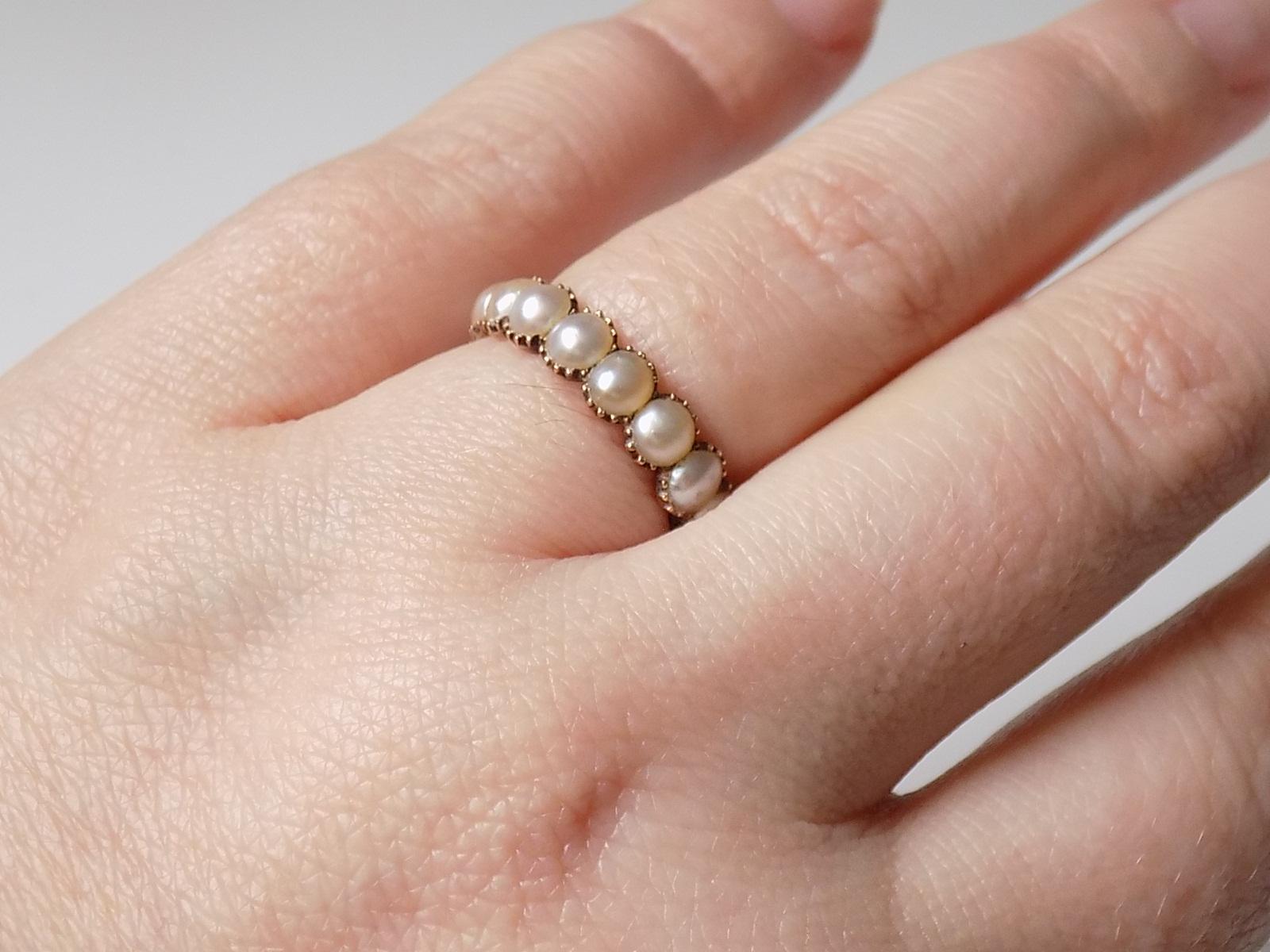 Antique Georgian Gold and Split Seed Pearl Half Eternity Ring 1