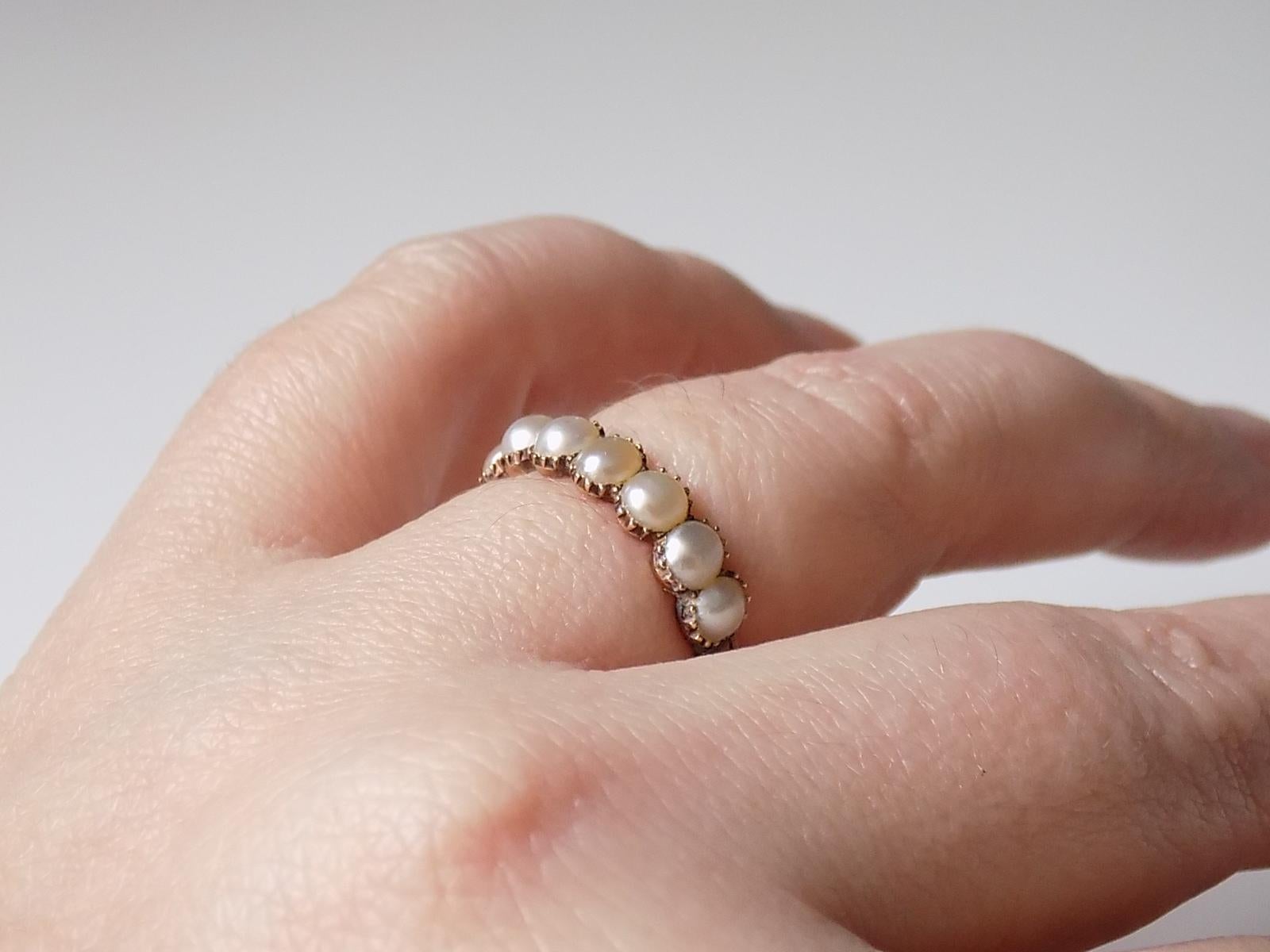 Antique Georgian Gold and Split Seed Pearl Half Eternity Ring 2