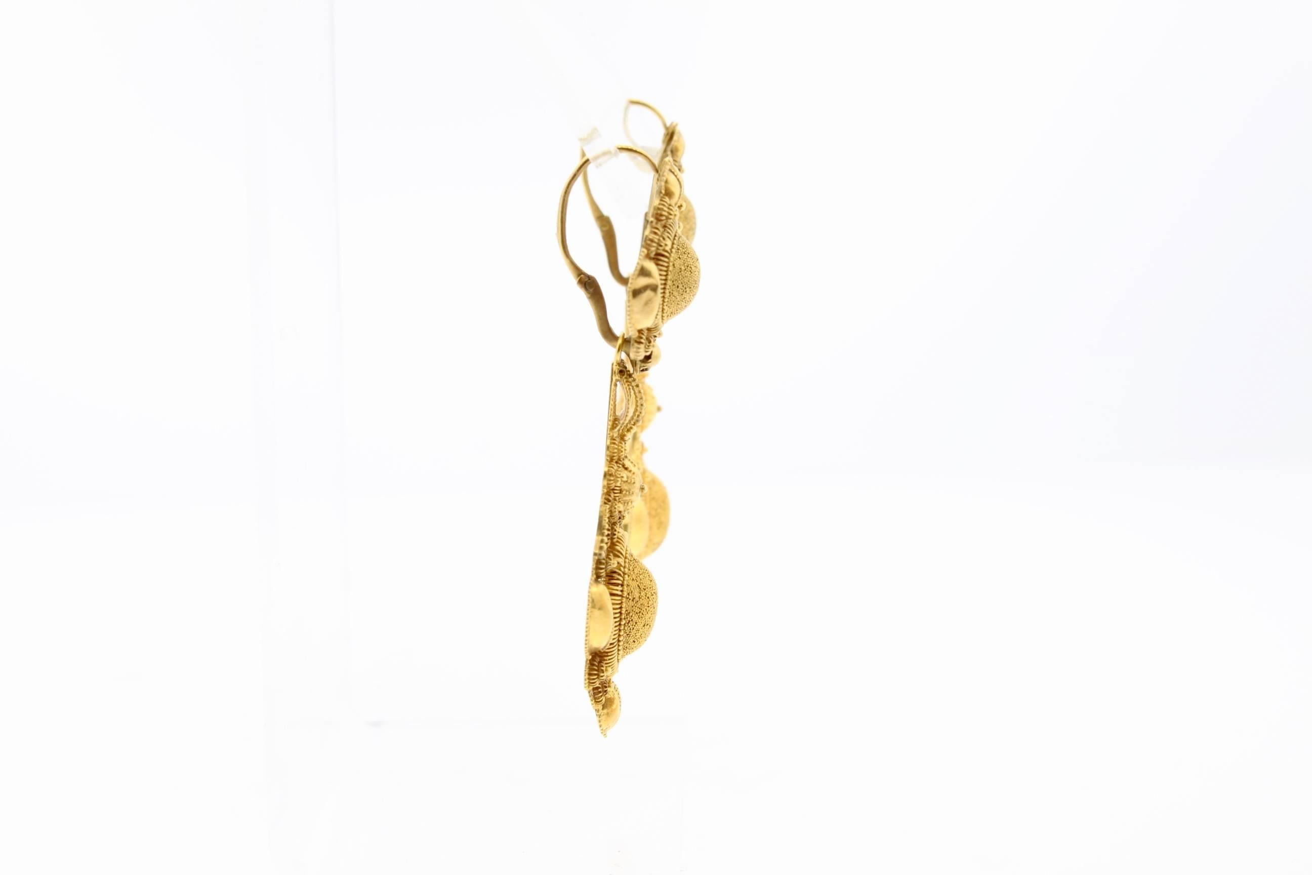 Women's or Men's Antique Georgian Gold Cannetille Day Night Pendant Earrings For Sale