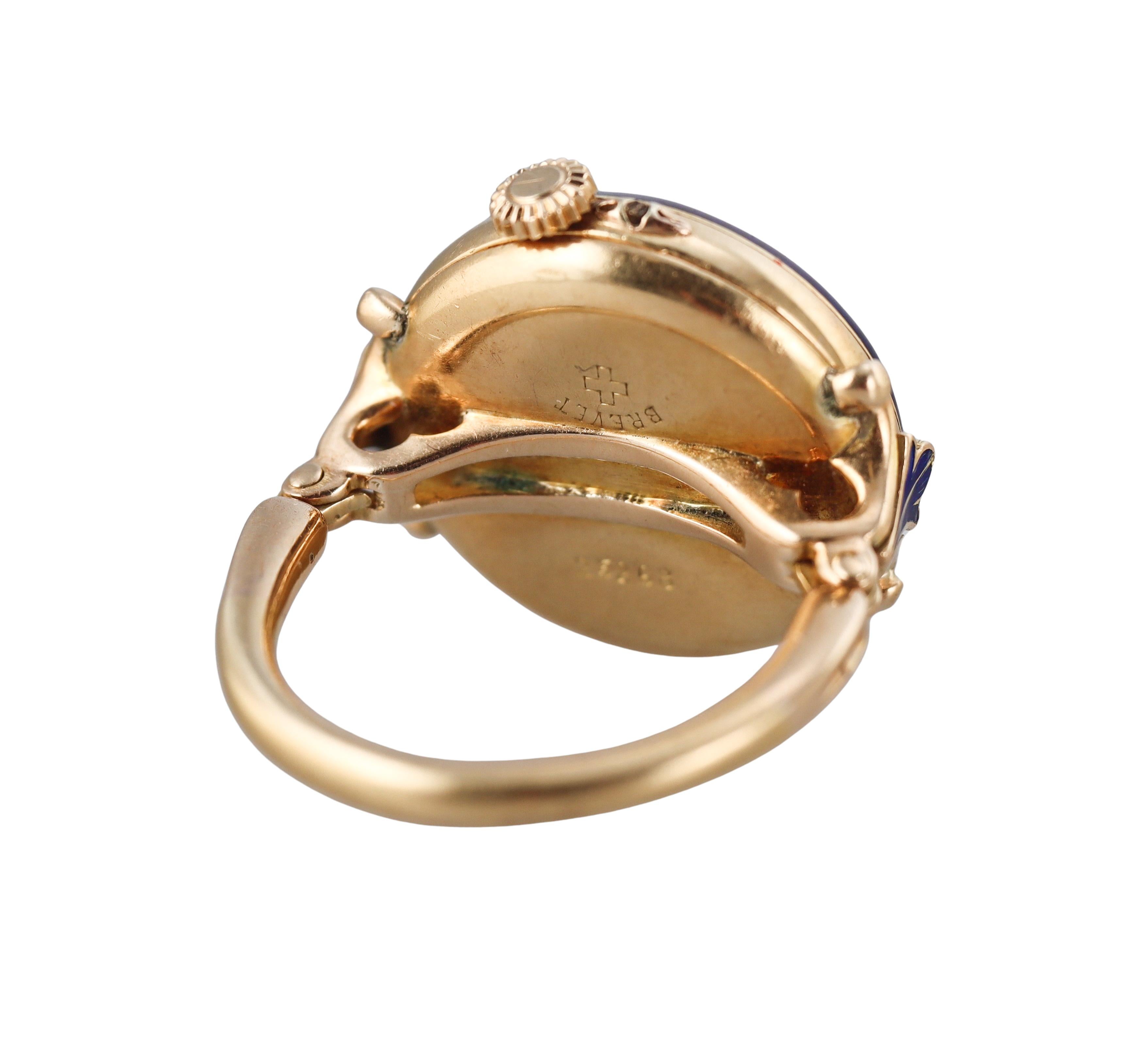 Antique Georgian Gold Enamel Diamond Watch Ring In Excellent Condition For Sale In New York, NY