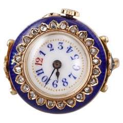 Antiker georgianischer Gold-Emaille-Diamant-Uhrring