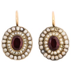 Antique Georgian Gold, Garnet and Natural Pearl Earring