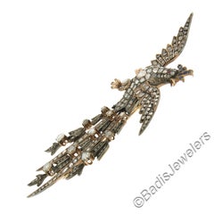 Antique Georgian Gold & Silver Diamond Flying Large Peacock Bird Pin Brooch