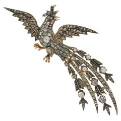 Antique Georgian Gold & Silver Diamond Flying Large Peacock Bird Pin Brooch