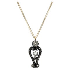 Antique Georgian Gold & Silver Old Cut Diamond Petite Pendant Adjustable Chain