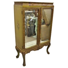 Antique Georgian Green Painted Mirror Front 2 Door Curio China Radio Cabinet