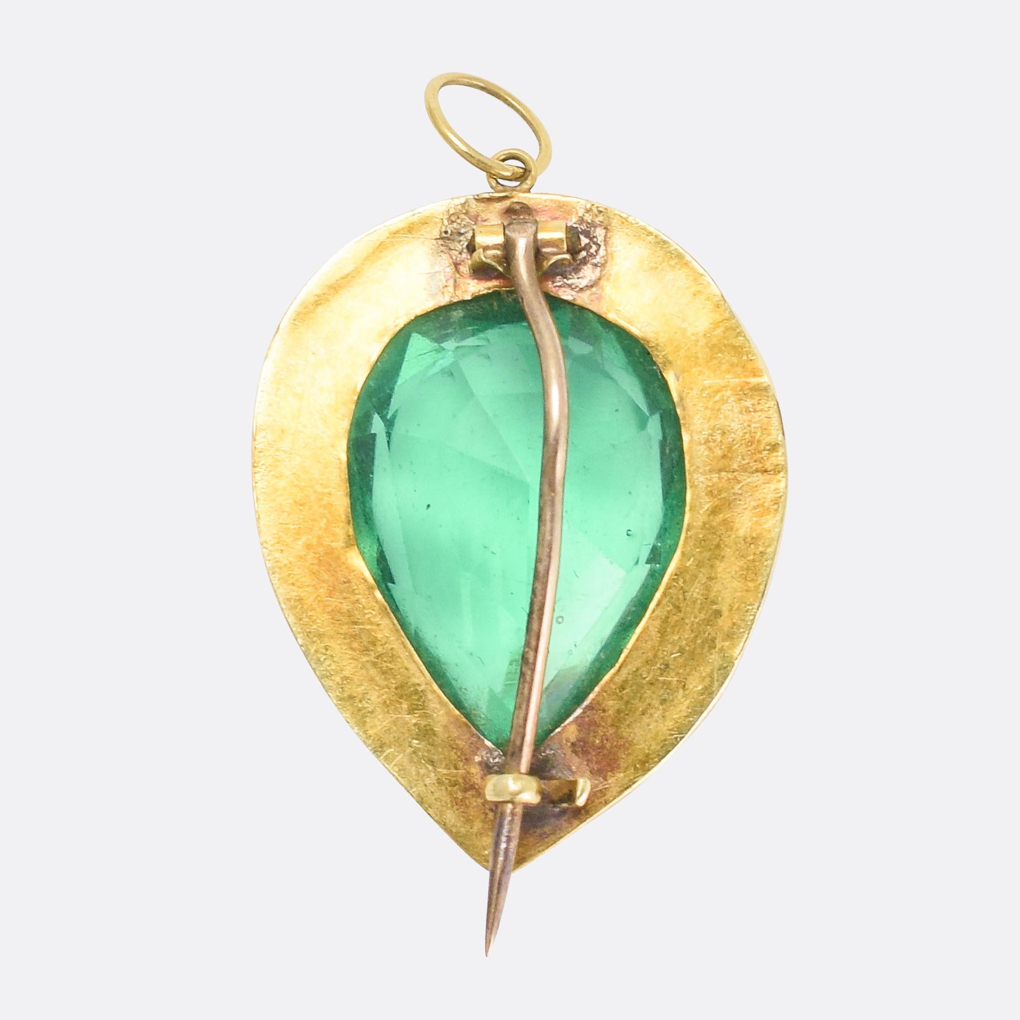 Antique Georgian Green Paste Heart Brooch Pendant In Good Condition In Sale, Cheshire