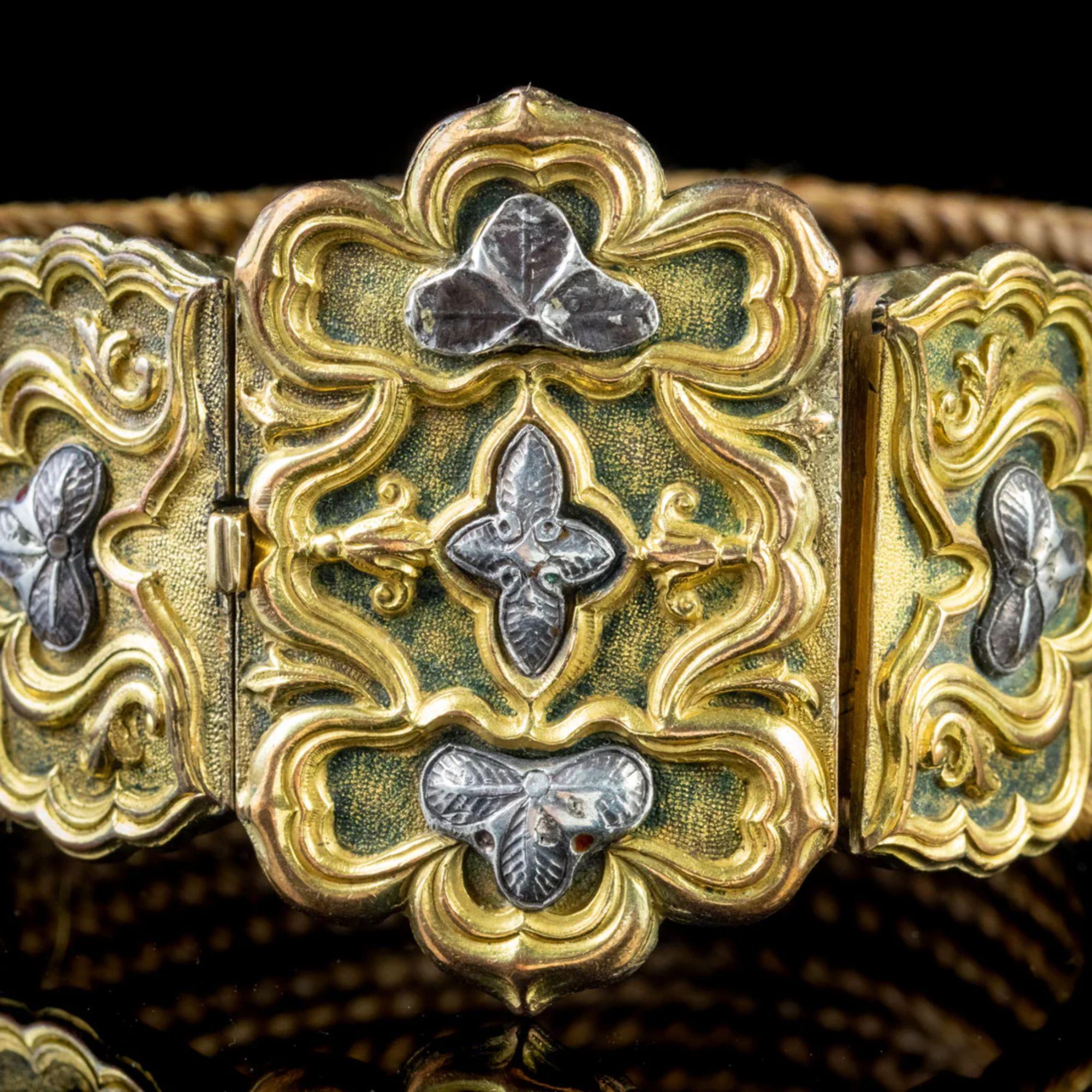 Antikes georgianisches Haararmband mit Gold-Silber-Verschluss Damen im Angebot