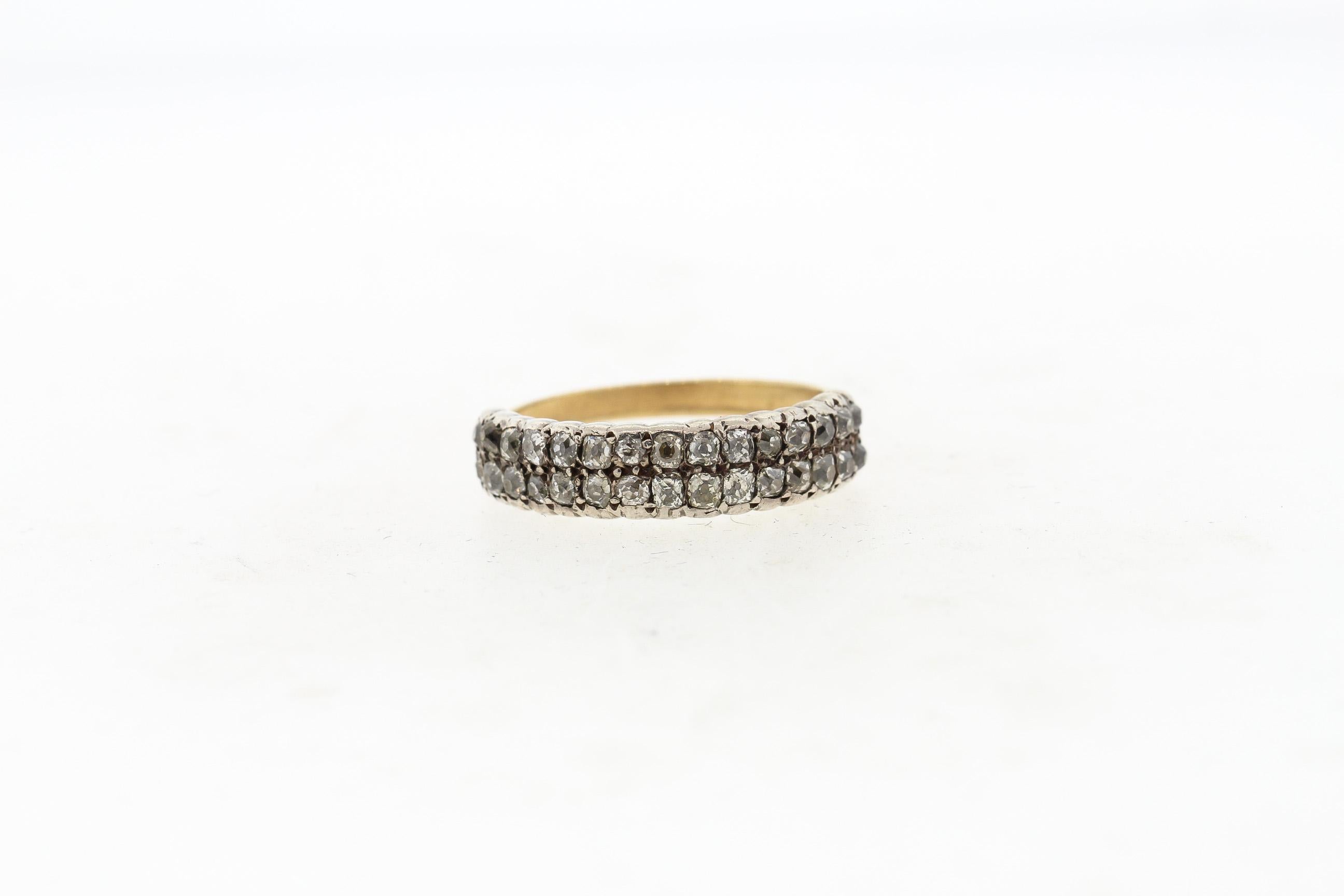 Women's or Men's Antique Georgian Half Hoop Two-Row Antique Cut Diamond Ring