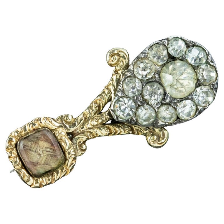 Antique Halleys Comet Paste Mourning Brooch 18ct Gold Silver