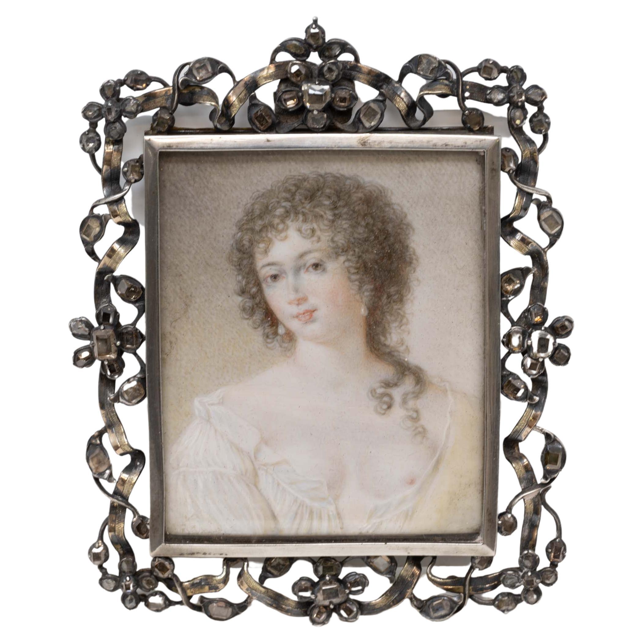 Antiguo retrato georgiano en miniatura pintado a mano