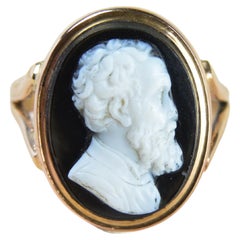 Antique Georgian Hardstone Cameo Signet Ring, Greek Philosopher, 9ct Rose Gold