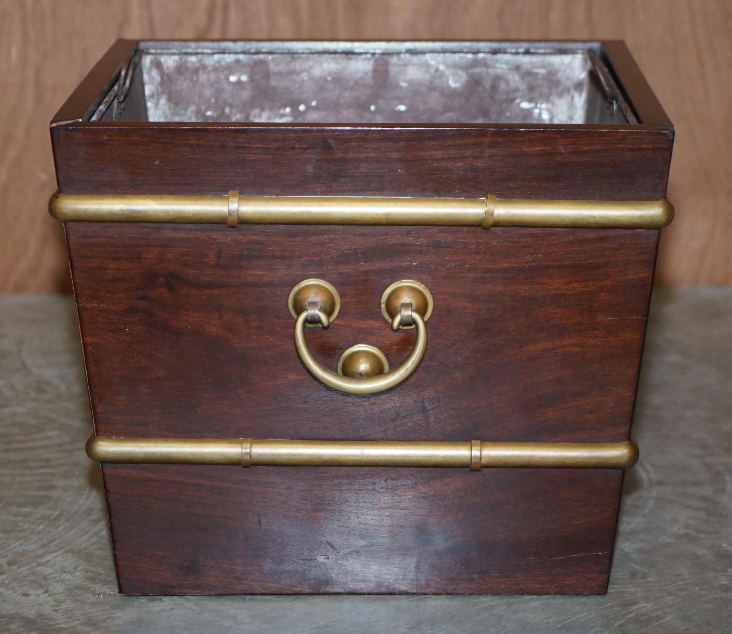 Antique Georgian Hardwood & Brass Wine Bucket with Military Campaign Handles For Sale 3