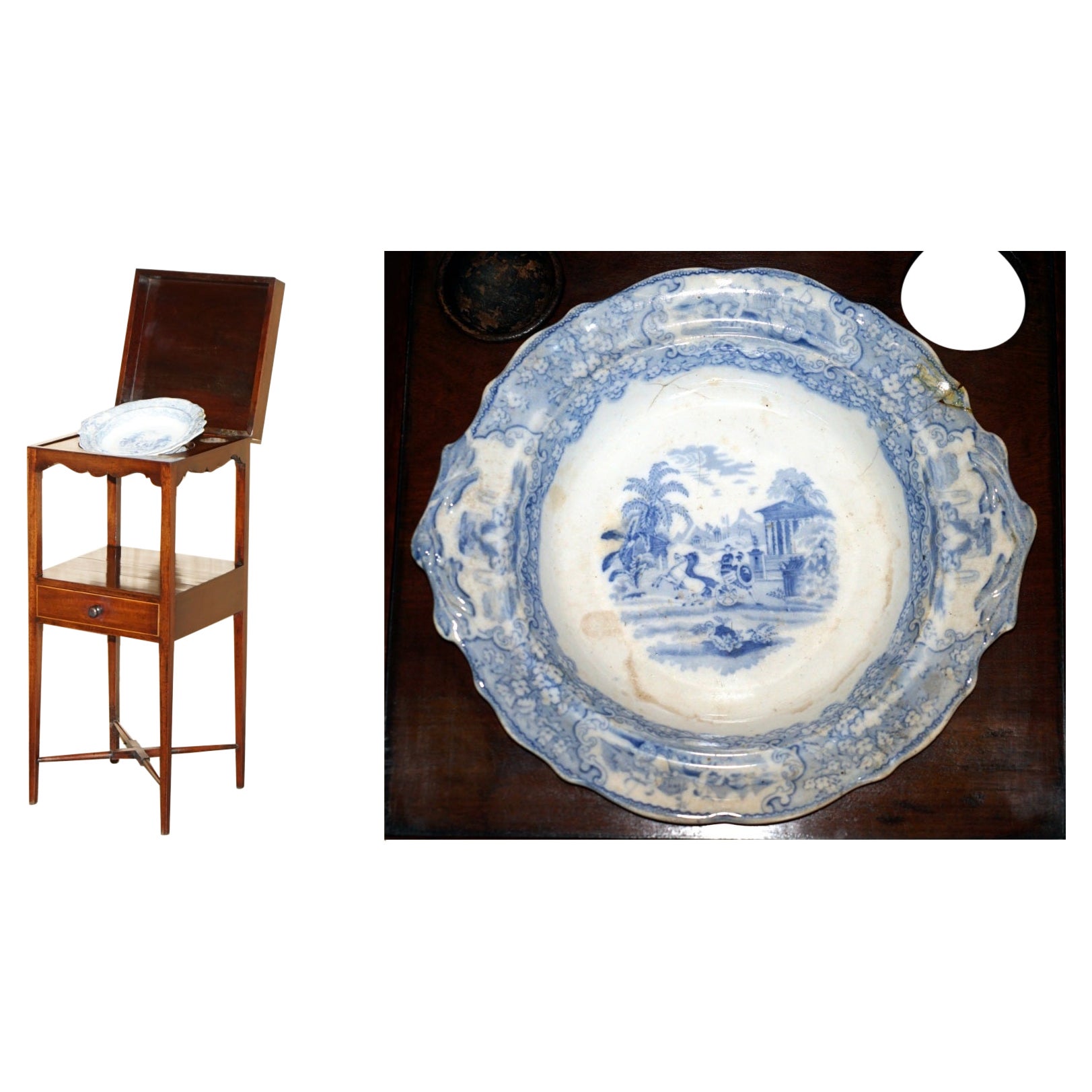 ANTIQUE STAND DE LAVAGE EN BOIS DUR GEORGIQUE AVEC COUPE DE TERRE J 
MP BELL en vente