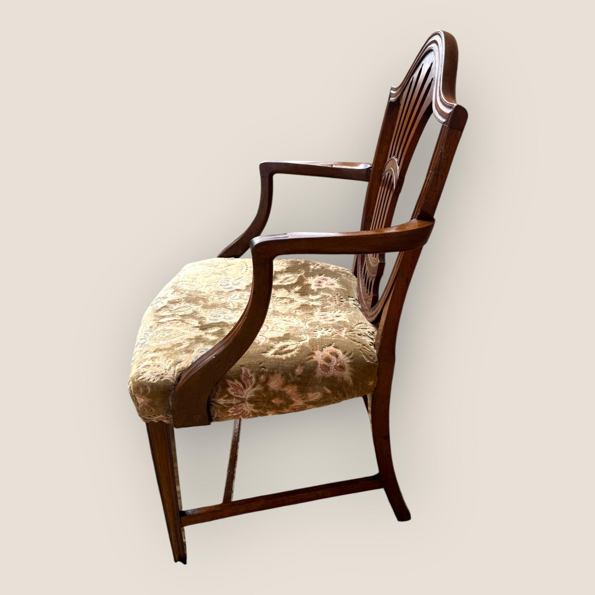 Upholstery Antique Georgian Hepplewhite Period Floral Upholstered Mahogany Carver Chair For Sale