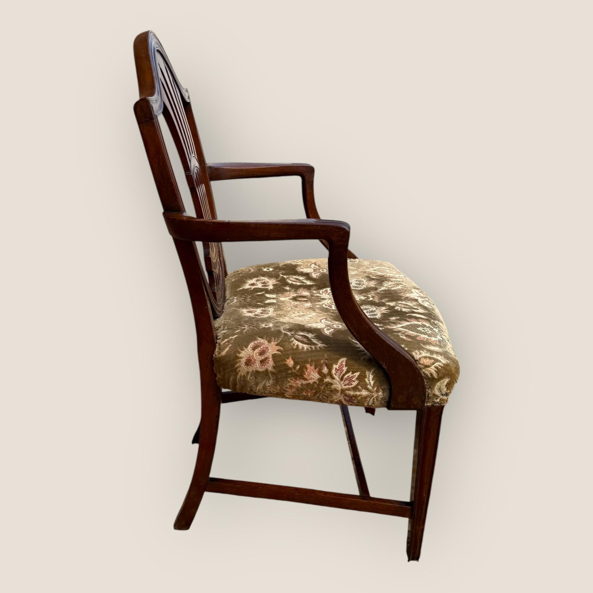 Antique Georgian Hepplewhite Period Floral Upholstered Mahogany Carver Chair For Sale 1