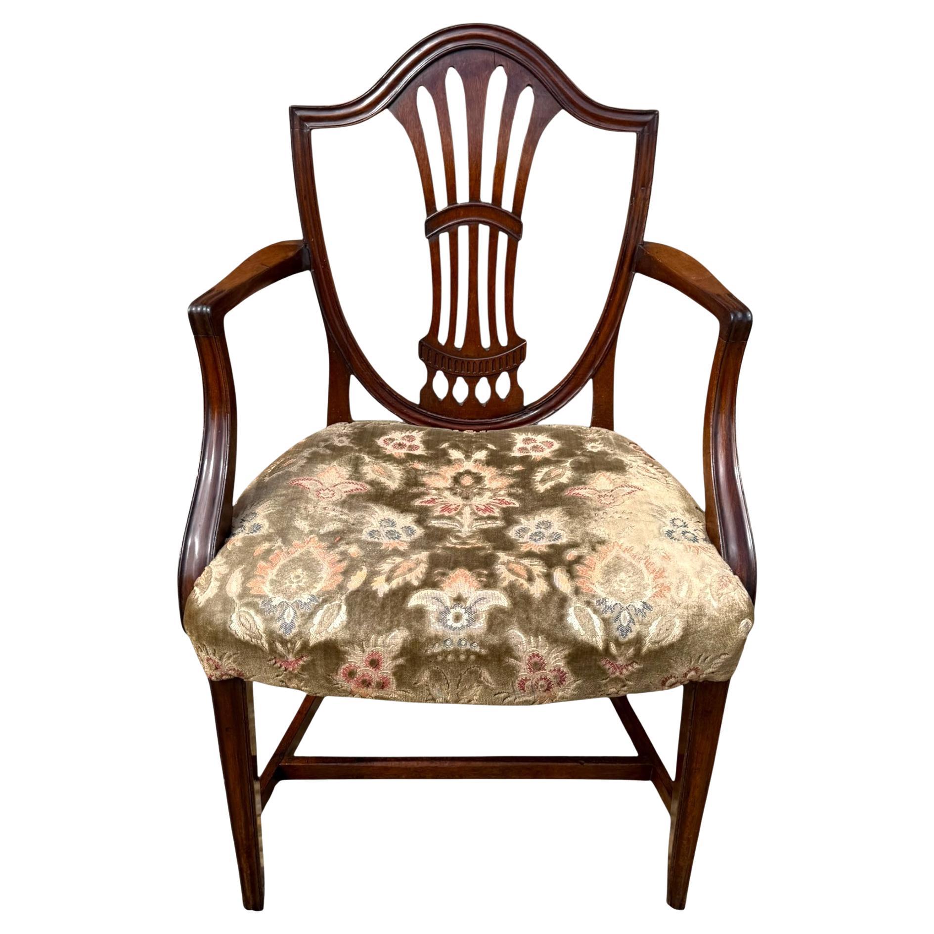 Antique Georgian Hepplewhite Period Floral Upholstered Mahogany Carver Chair For Sale