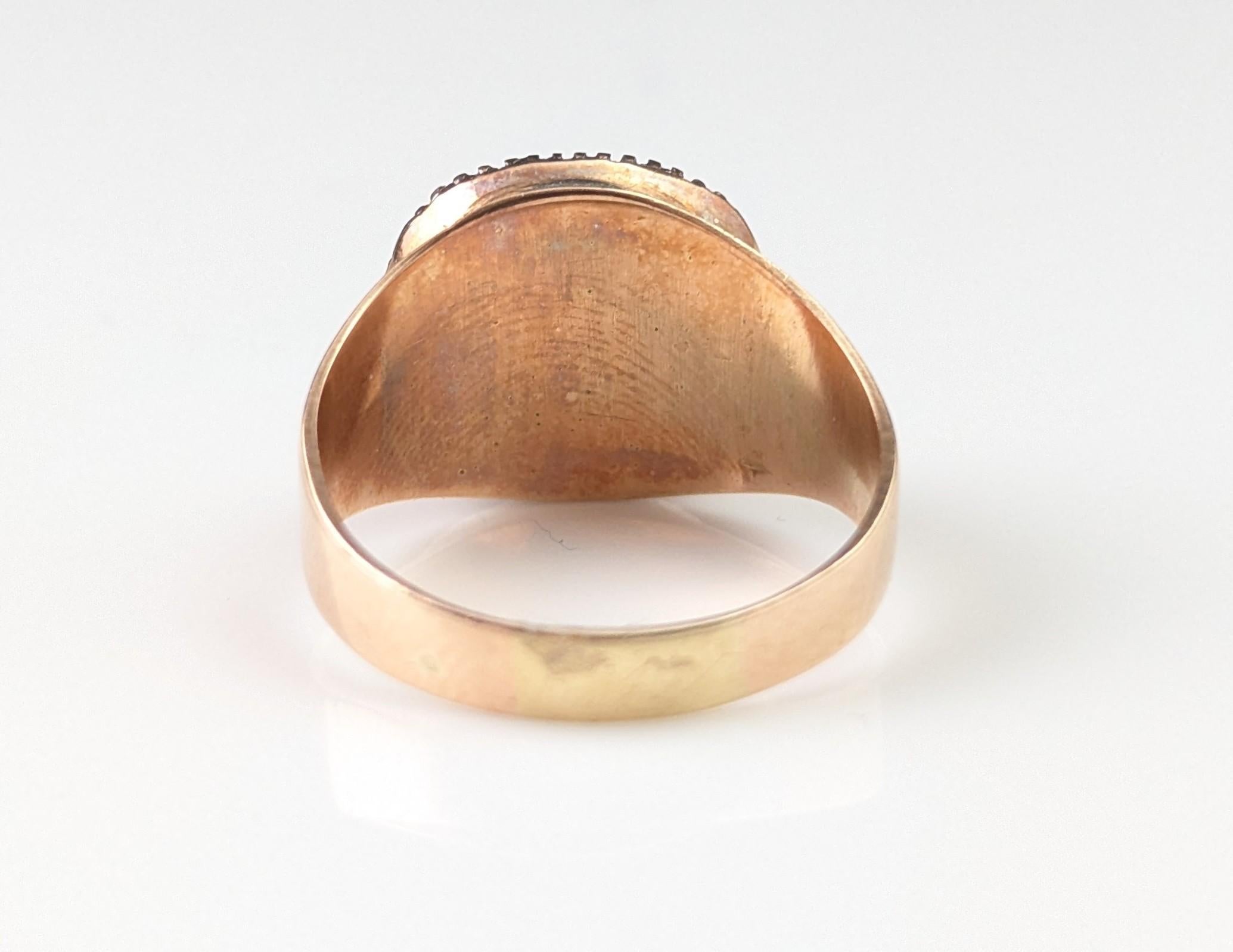 Antique Georgian Hessonite Garnet and Pearl ring, 9k rose gold For Sale 6