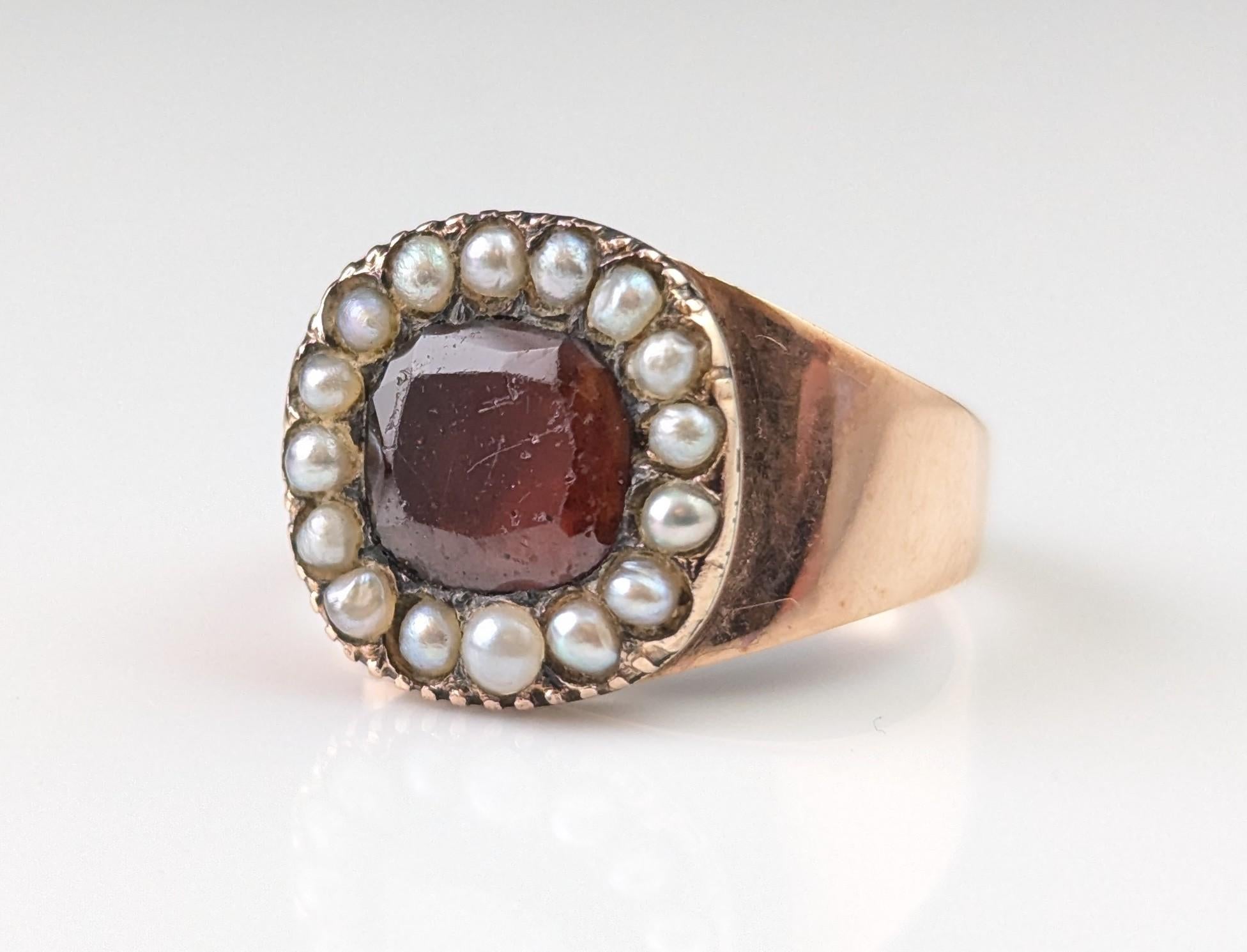 Antique Georgian Hessonite Garnet and Pearl ring, 9k rose gold For Sale 8