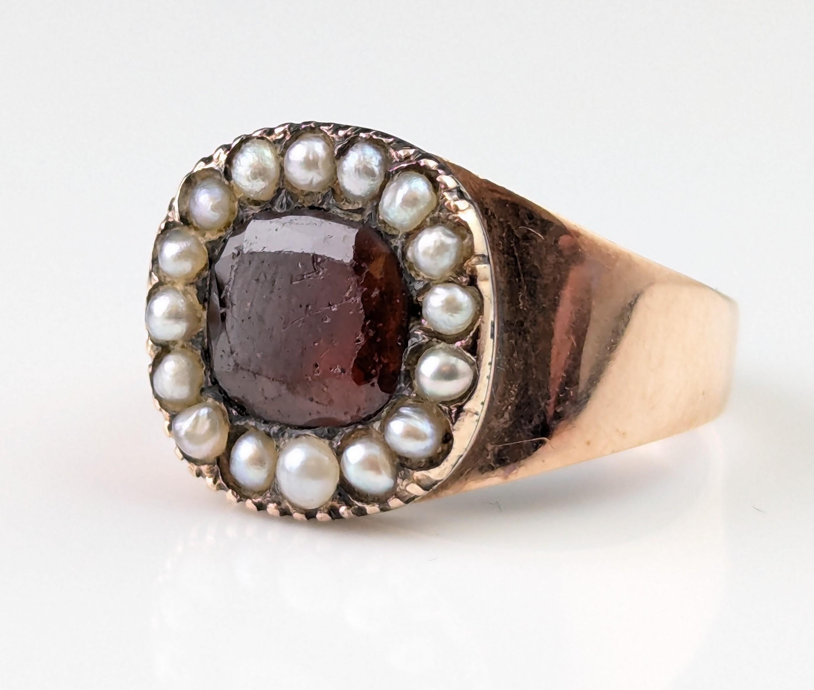 Antique Georgian Hessonite Garnet and Pearl ring, 9k rose gold For Sale 9
