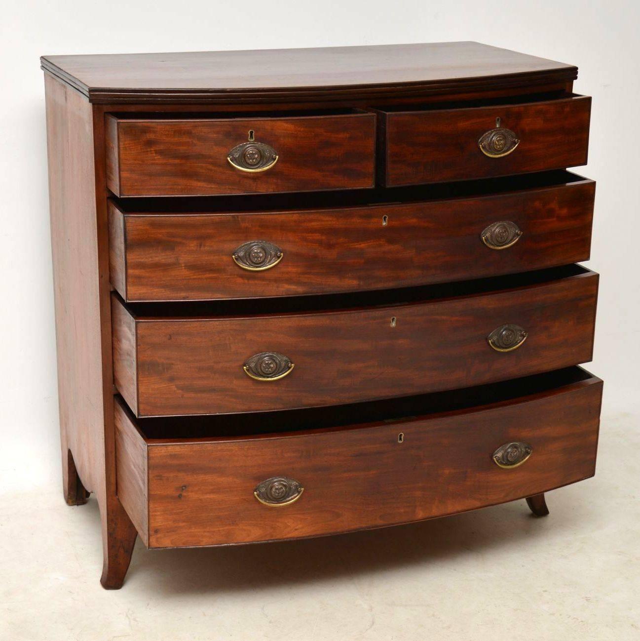George III Antique Georgian III Mahogany Bow Fronted Chest of Drawers
