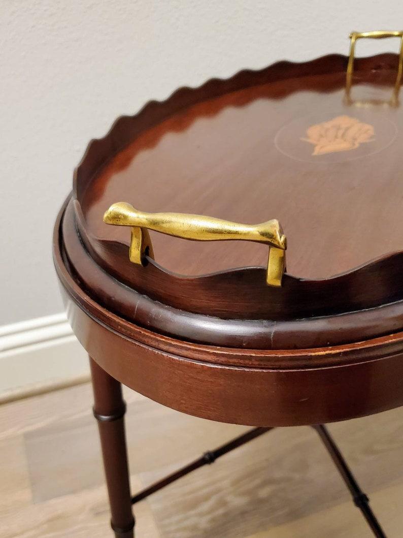 Brass Antique Georgian III Period Mahogany Inlaid Butler Tray Table