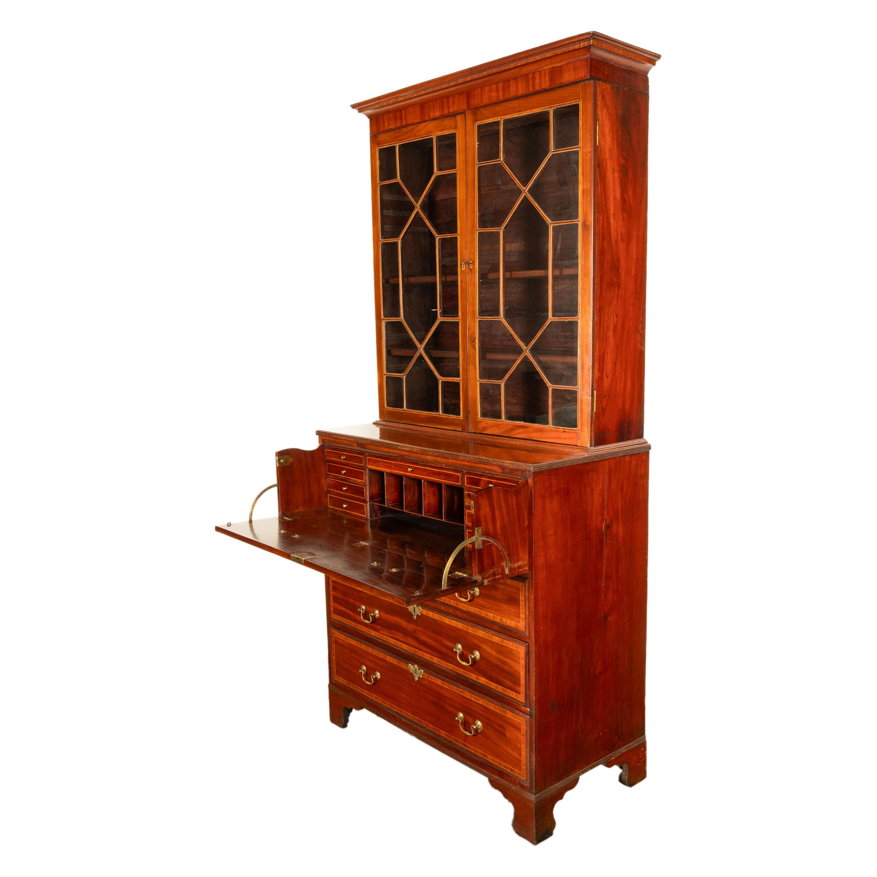 Antike georgianische Intarsien Mahagoni Bureau Bücherregal Butler's Secretary Desk 1780 im Angebot 4