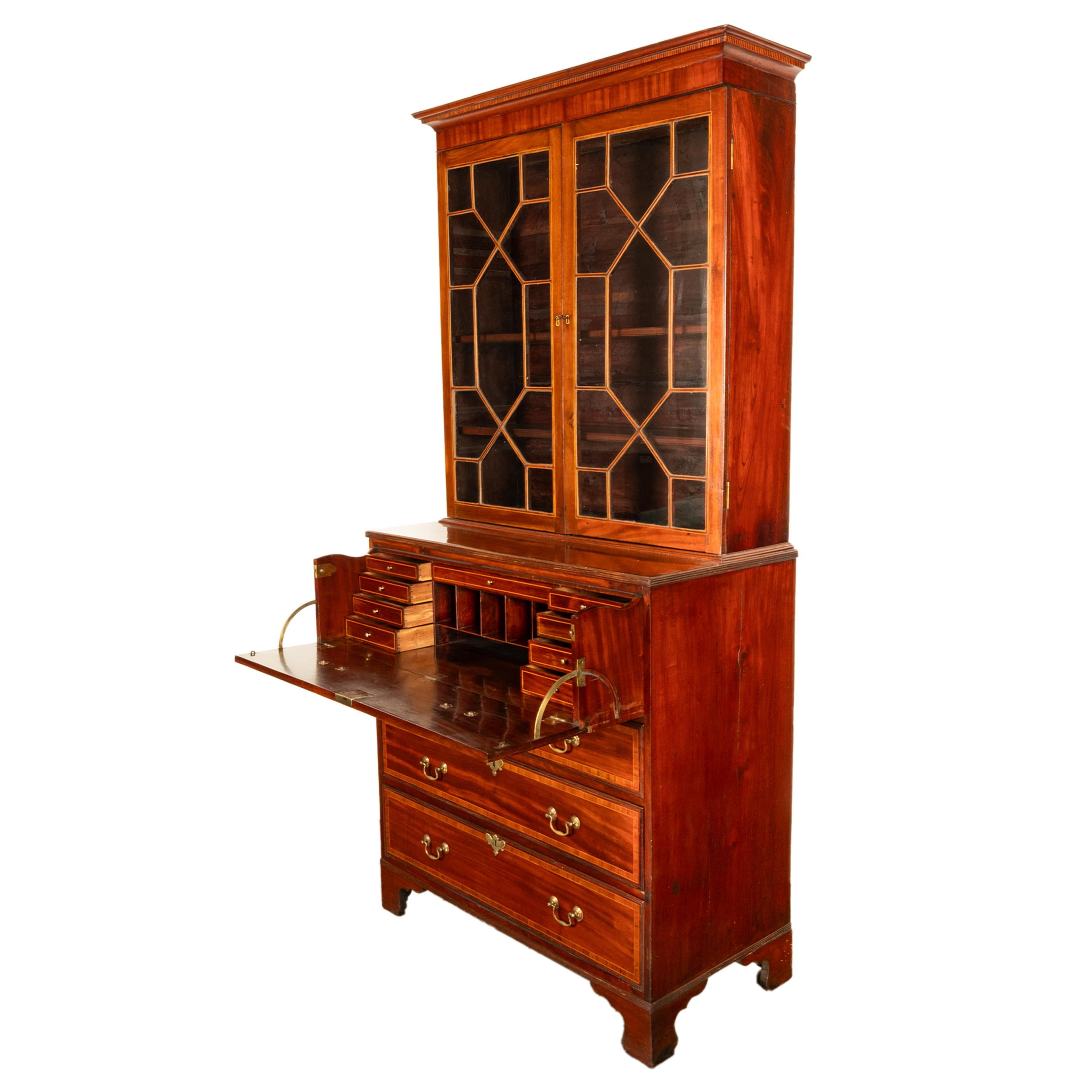 Antike georgianische Intarsien Mahagoni Bureau Bücherregal Butler's Secretary Desk 1780 im Angebot 5