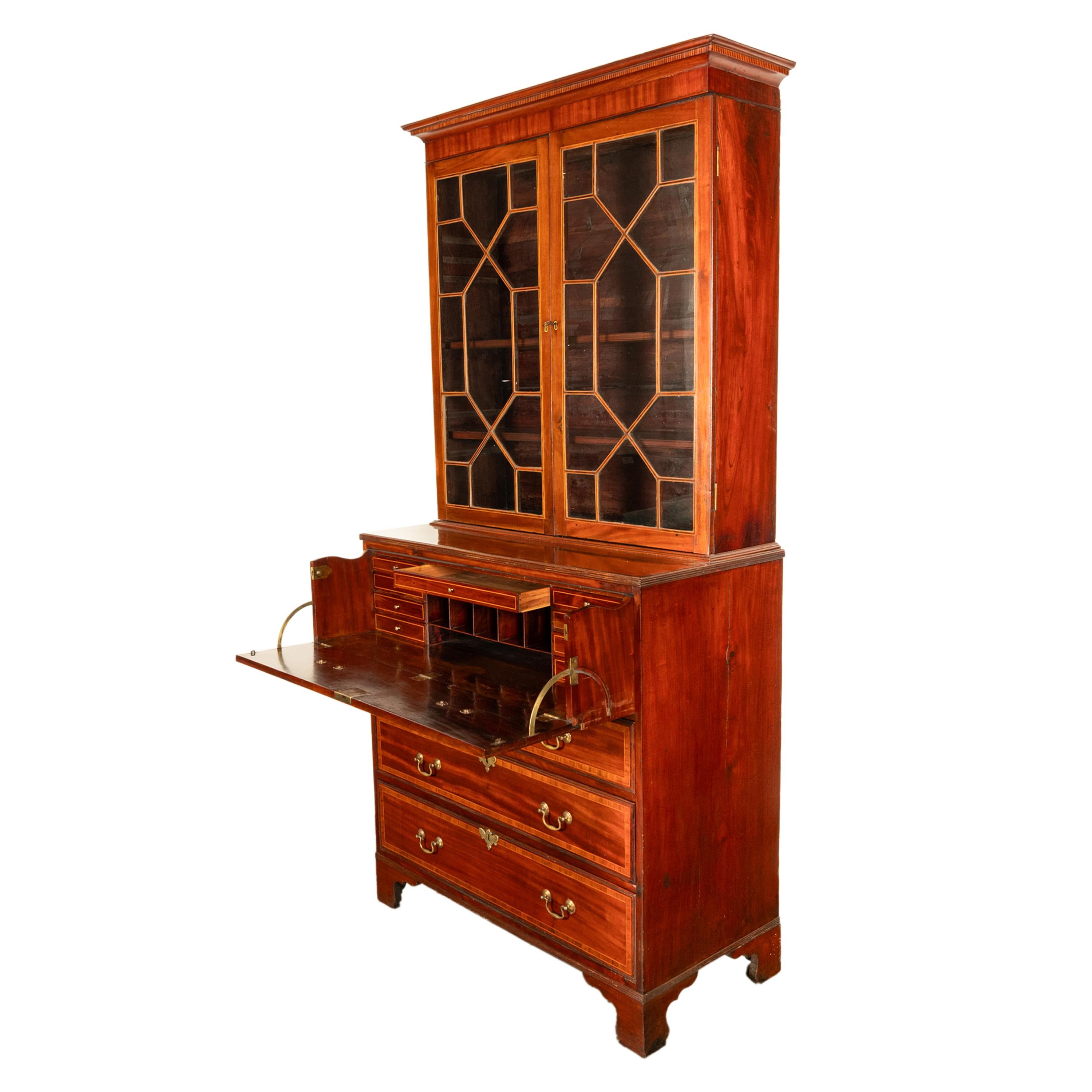 Antike georgianische Intarsien Mahagoni Bureau Bücherregal Butler's Secretary Desk 1780 im Angebot 6