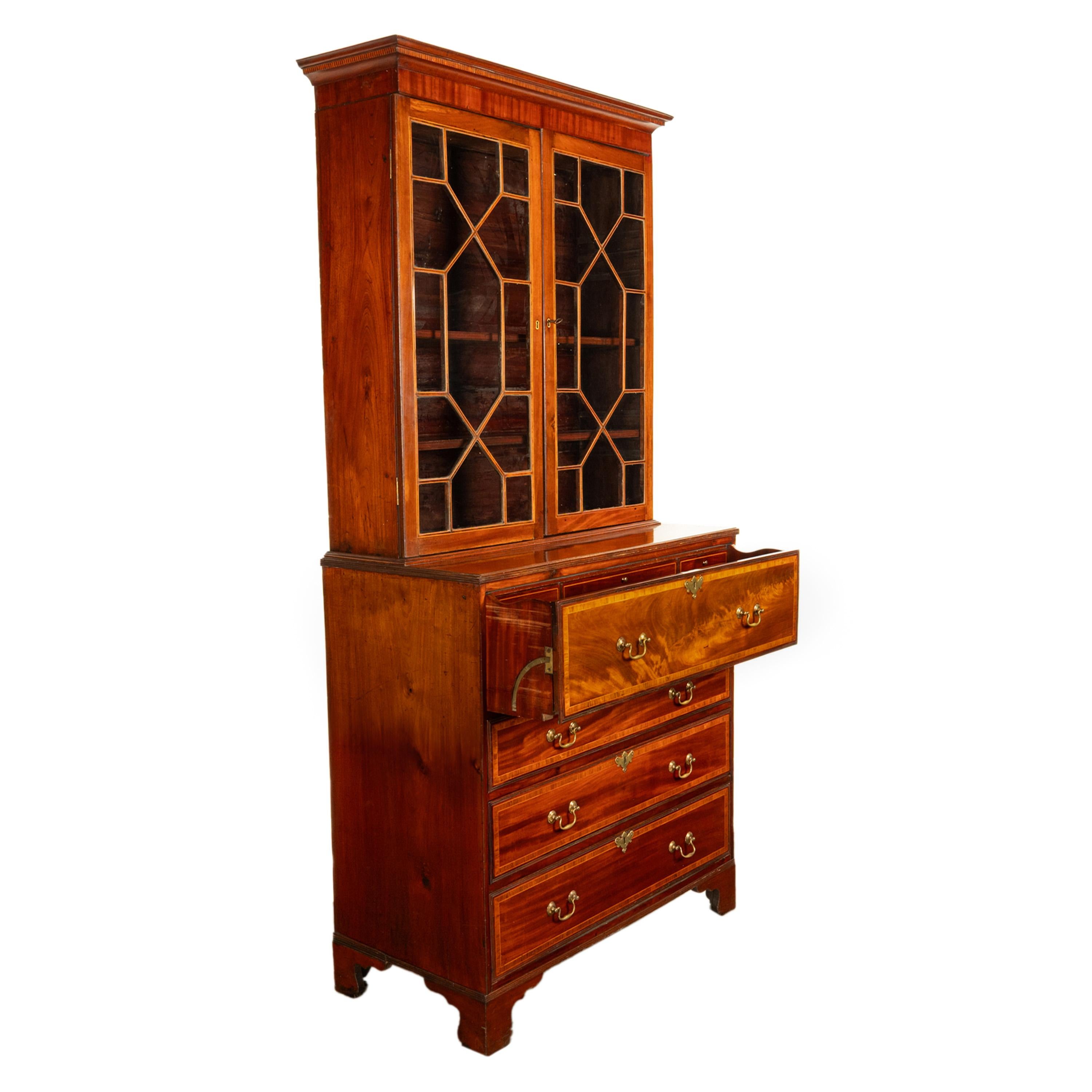 Antike georgianische Intarsien Mahagoni Bureau Bücherregal Butler's Secretary Desk 1780 im Angebot 7