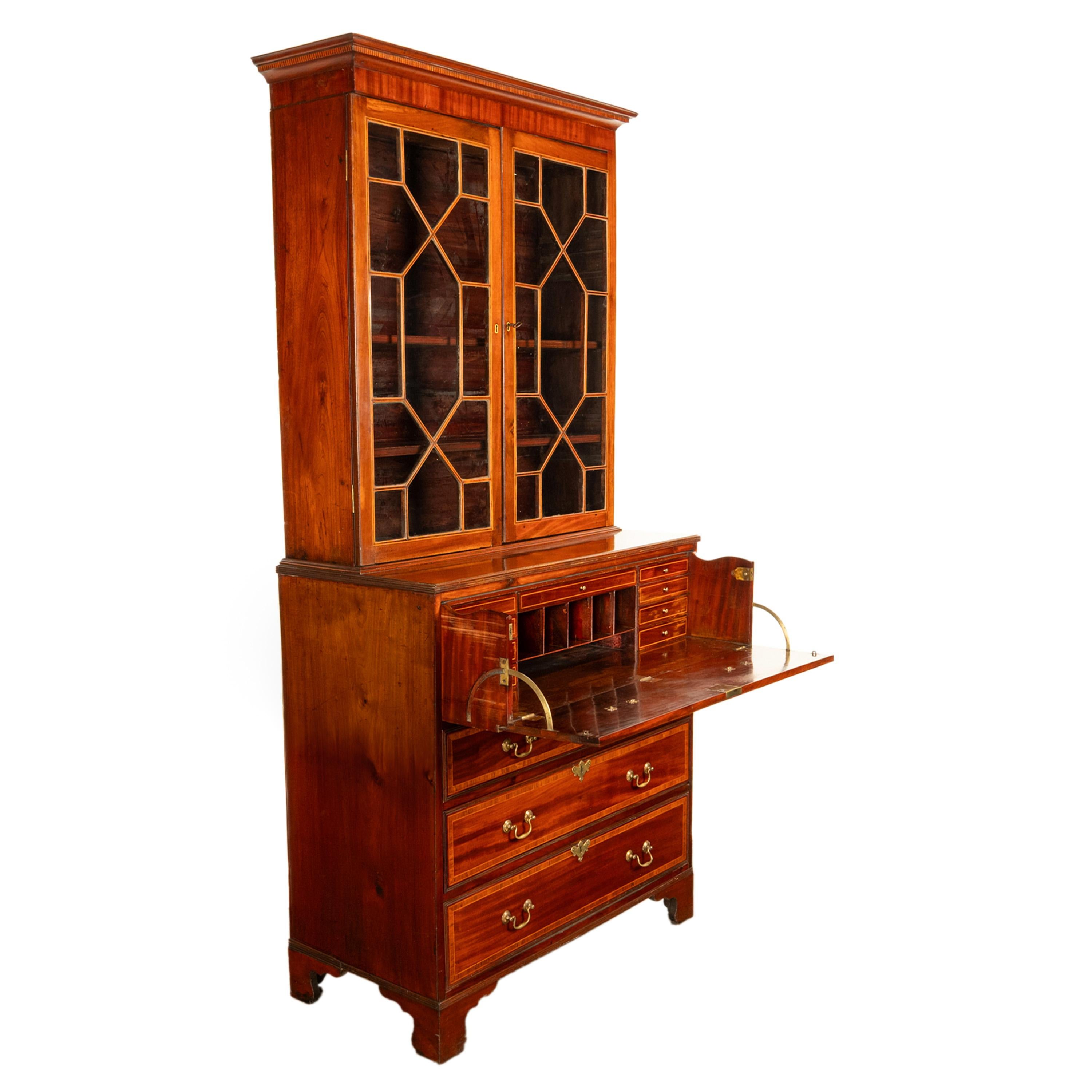 Antike georgianische Intarsien Mahagoni Bureau Bücherregal Butler's Secretary Desk 1780 im Angebot 9